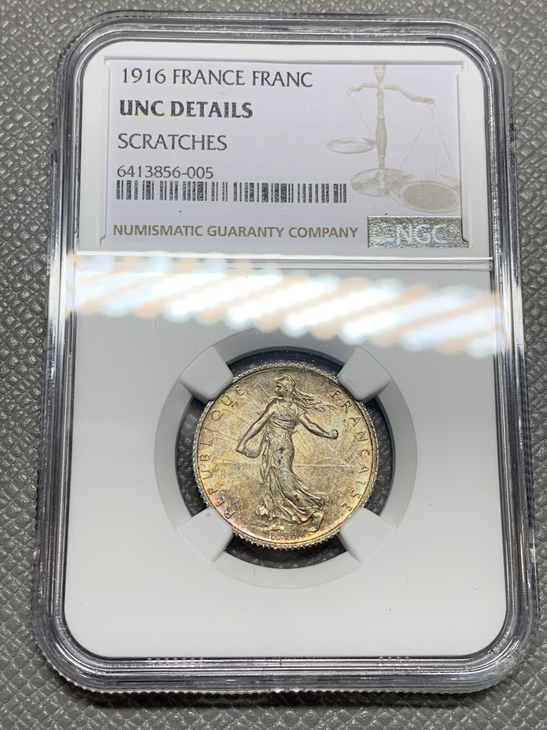 《竞宝斋》第136场-周日，周一连拍 (全场包邮) NGC-UNC 法国1916年 播种女神 1法郎银币 看不出有洗