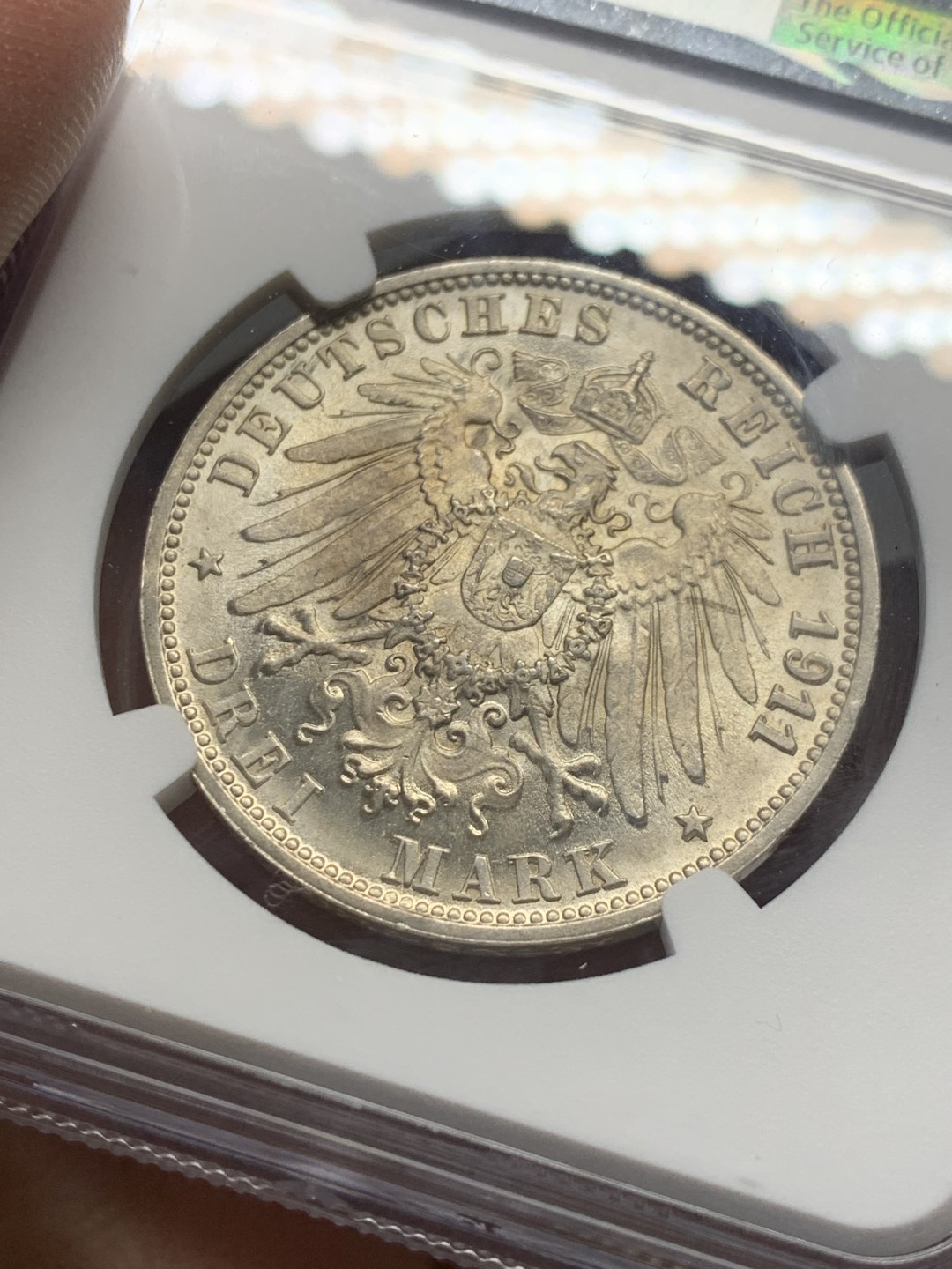 《竞宝斋》第136场-周日，周一连拍 (全场包邮) NGC-MS65 德国符腾堡1911年3马克银币