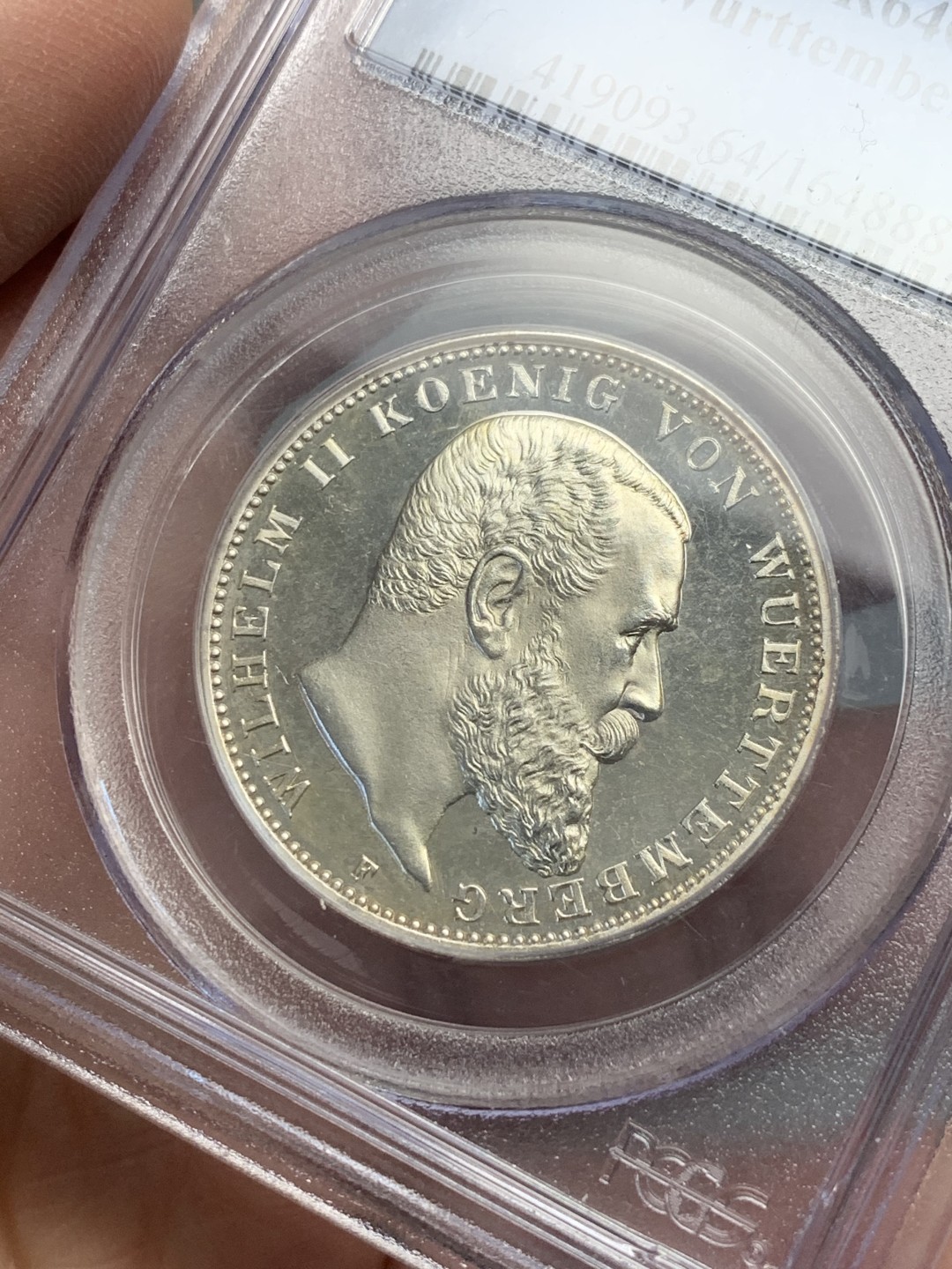 《竞宝斋》第136场-周日，周一连拍 (全场包邮) PCGS-PR64CAM,德国1912年符腾堡3马克精制银币，非常稀见的精制3马克，老白盒严评