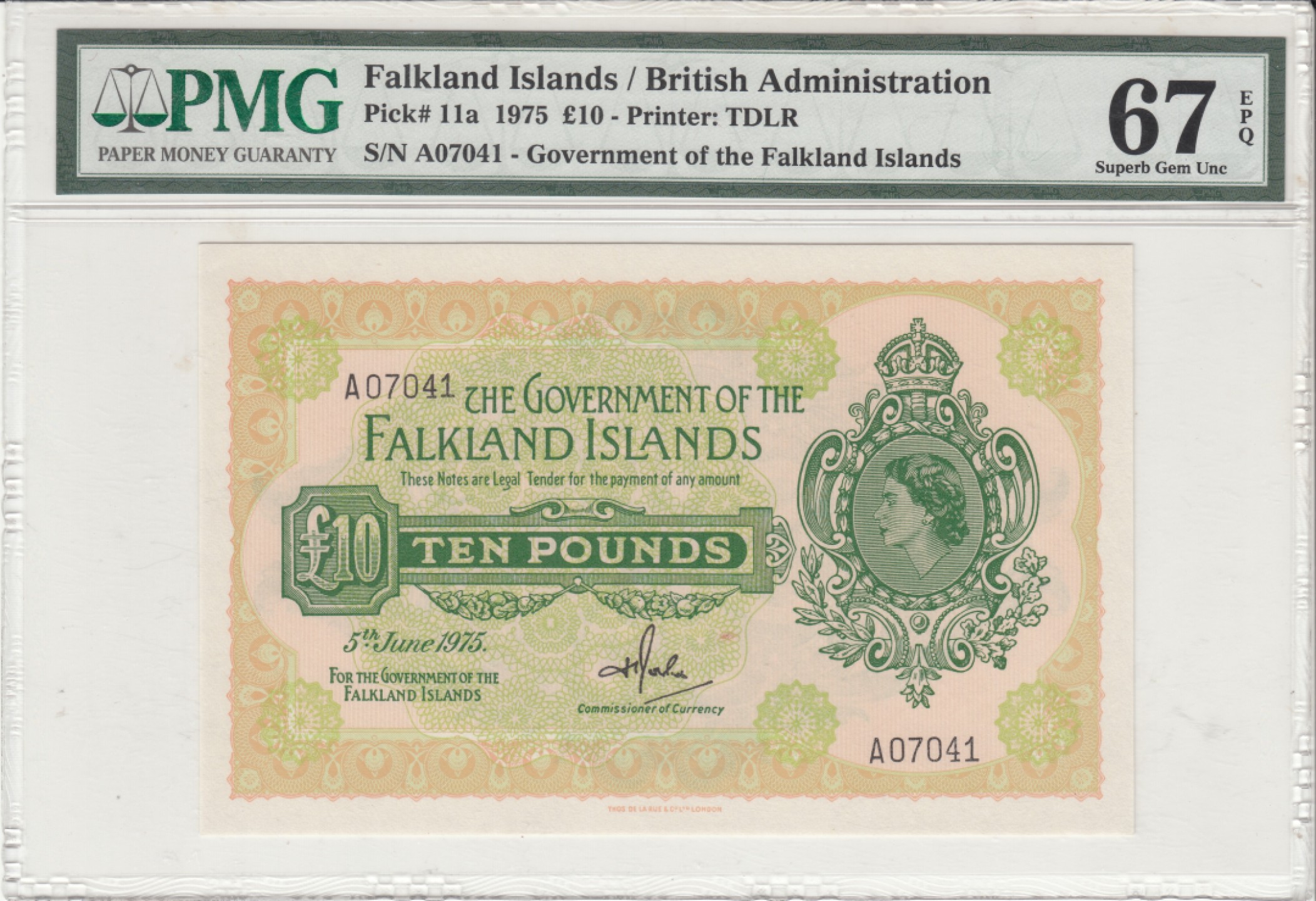 收藏联盟Quantum Auction 第234期拍卖 福克兰群岛1975年10镑 PMG67 首发A冠 高面值