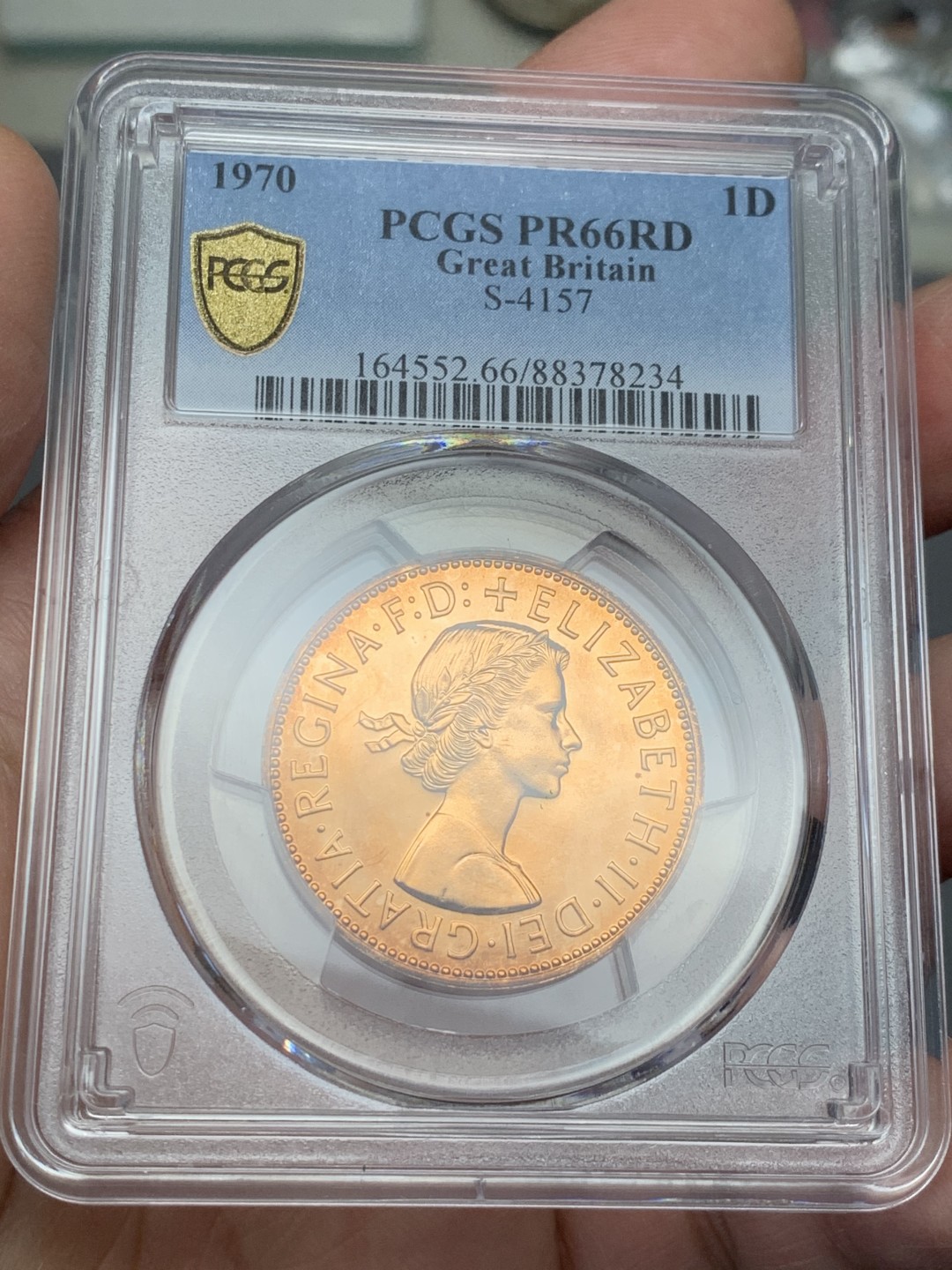 《竞宝斋》第136场-周日，周一连拍 (全场包邮) PCGS PR66RD 1970年英国精制1便士 经典设计 赏心悦目的品相