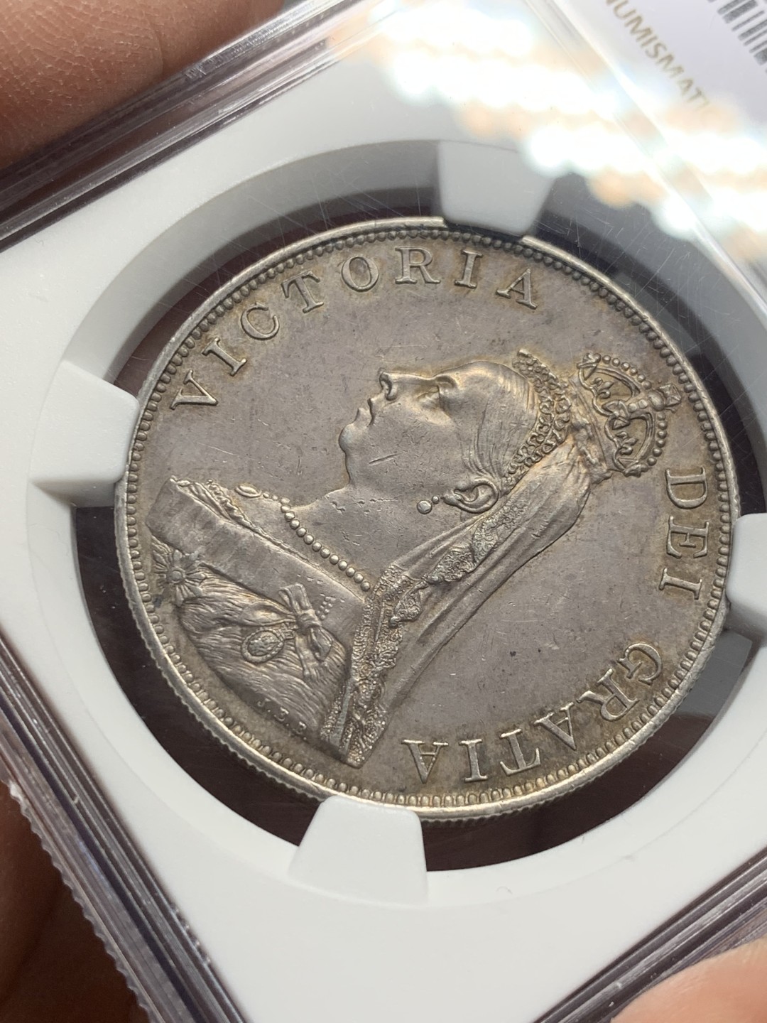 《竞宝斋》第136场-周日，周一连拍 (全场包邮) NGC-MS62 英国1887年双福林（4先令）银币 原味包浆 状态好