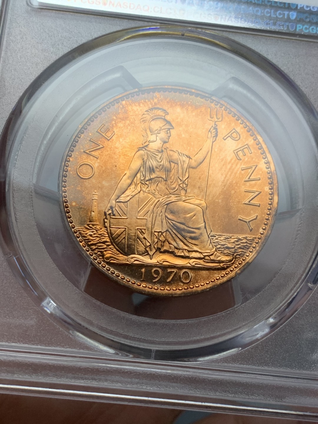 《竞宝斋》第136场-周日，周一连拍 (全场包邮) PCGS PR66RD 1970年英国精制1便士 经典设计 赏心悦目的品相