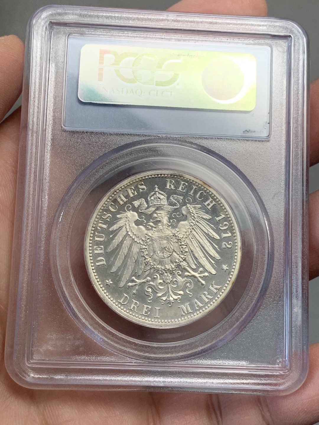 《竞宝斋》第136场-周日，周一连拍 (全场包邮) PCGS-PR64CAM,德国1912年符腾堡3马克精制银币，非常稀见的精制3马克，老白盒严评
