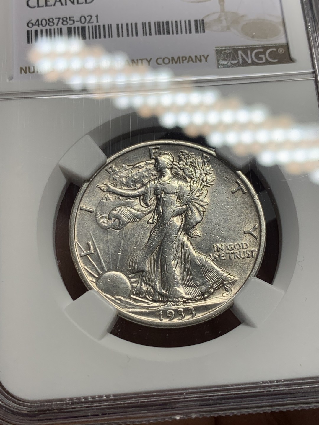 《竞宝斋》第136场-周日，周一连拍 (全场包邮) NGC-AU 美国1933年 自由女神半圆银币 没给分实在冤枉