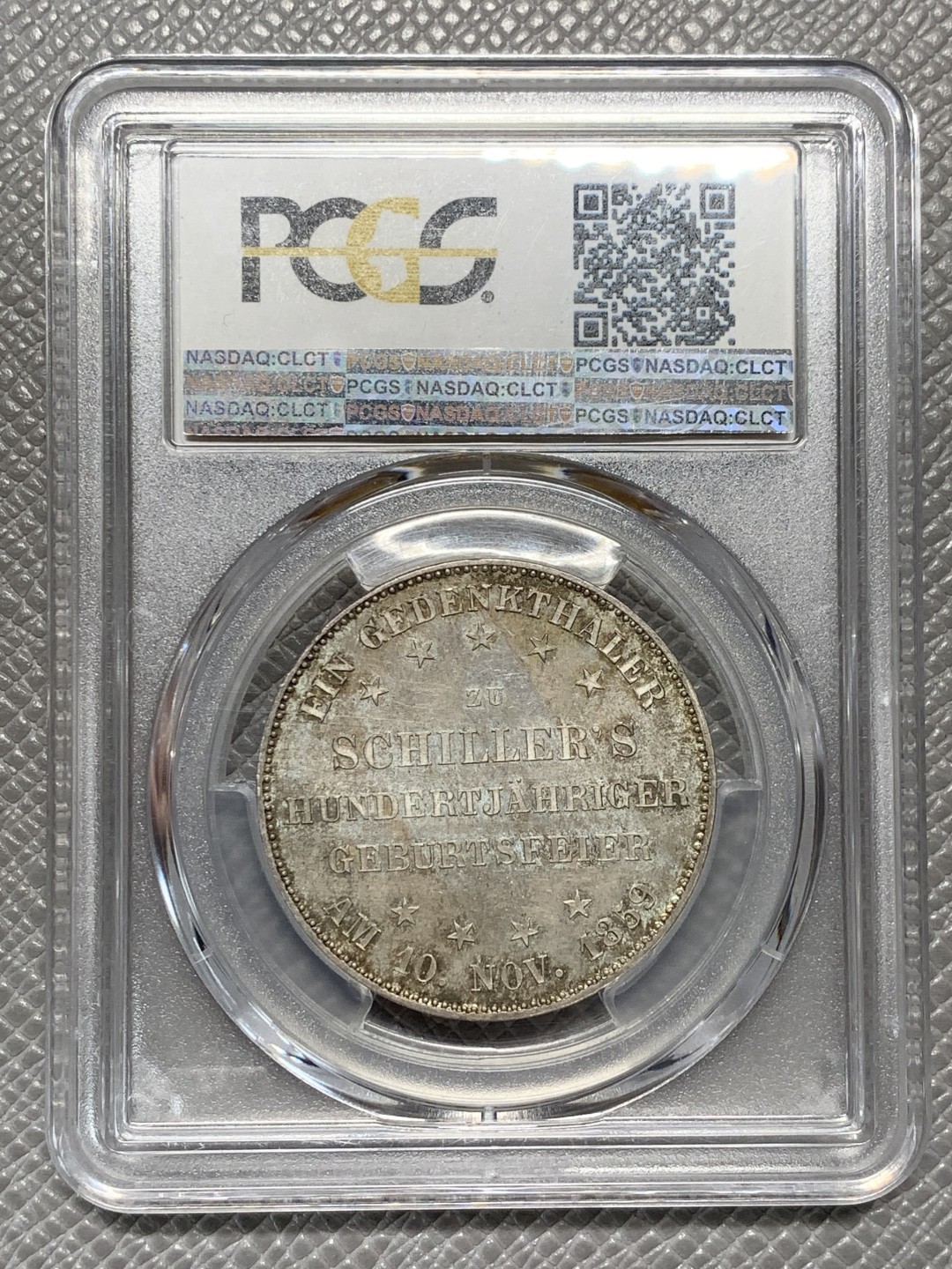 《竞宝斋》第136场-周日，周一连拍 (全场包邮) PCGS-MS65+，德国1859年法兰克福席勒纪念泰勒银币，轻彩包浆，状态一流