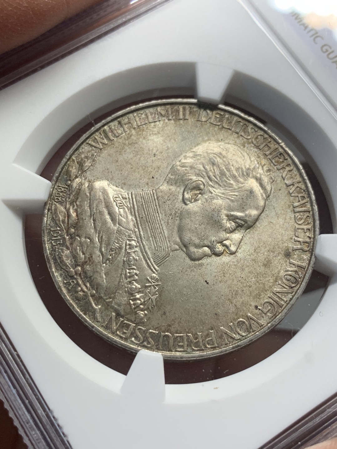 《竞宝斋》第136场-周日，周一连拍 (全场包邮) NGC-MS63 德国普鲁士1913年威廉二世在位25周年纪念3马克银币