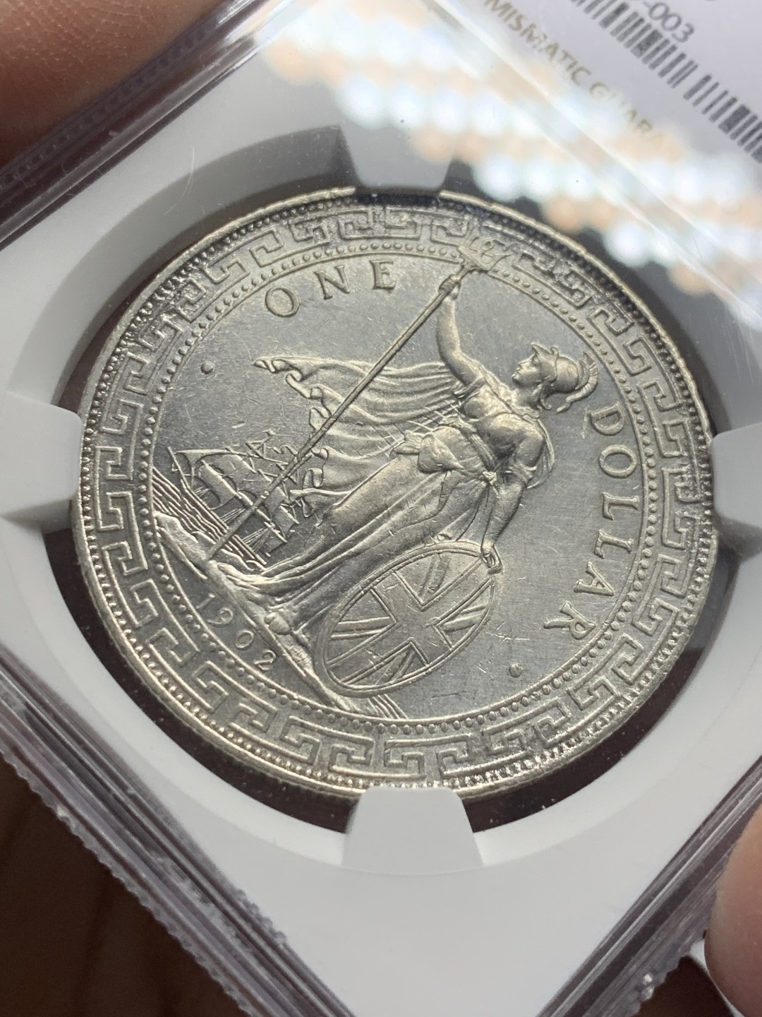 《竞宝斋》第136场-周日，周一连拍 (全场包邮) NGC-UNCD 英国 贸易银 1902B 一元站洋银币 少见年份 状态好