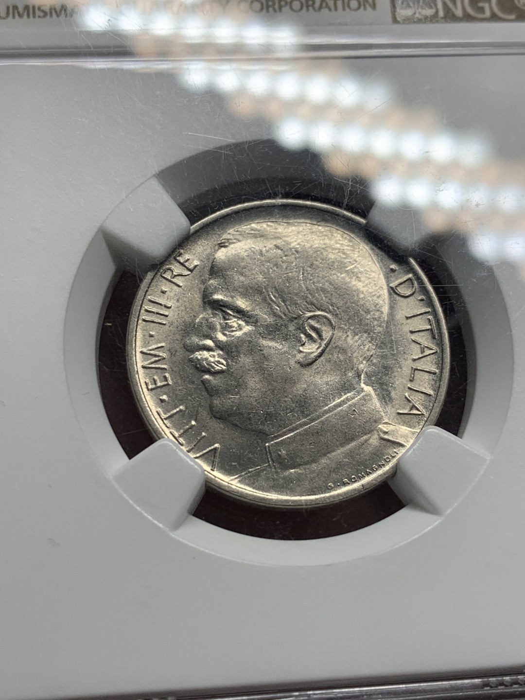 《竞宝斋》第136场-周日，周一连拍 (全场包邮) NGC-MS62 意大利 1920年 50分镍币 背面的狮子拉车图案很有艺术感 好品难见