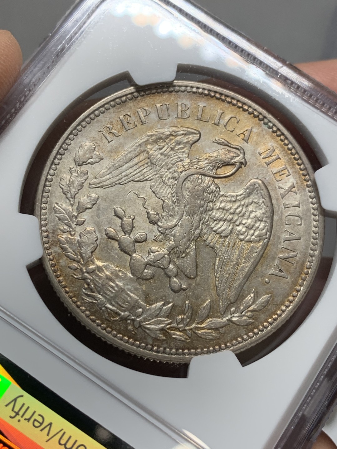 《竞宝斋》第136场-周日，周一连拍 (全场包邮) NGC-AU58 墨西哥1908年 1比索鹰洋大银币 带彩