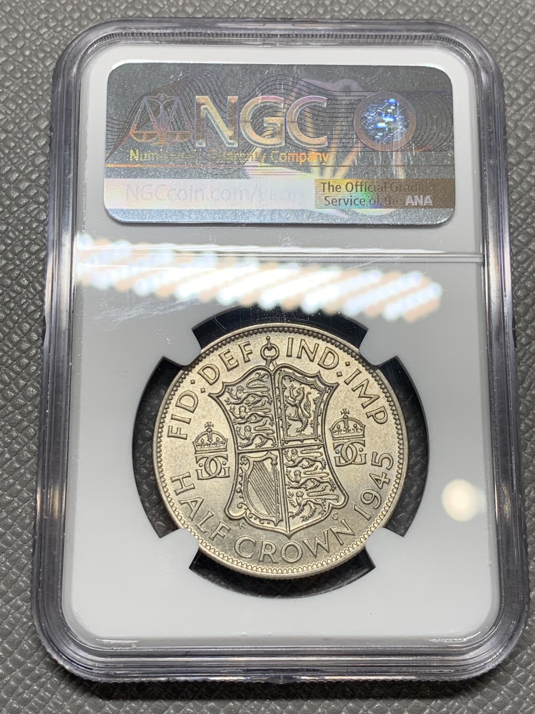 《竞宝斋》第136场-周日，周一连拍 (全场包邮) NGC-MS62 英国1945年 乔六半克朗银币 原光好品