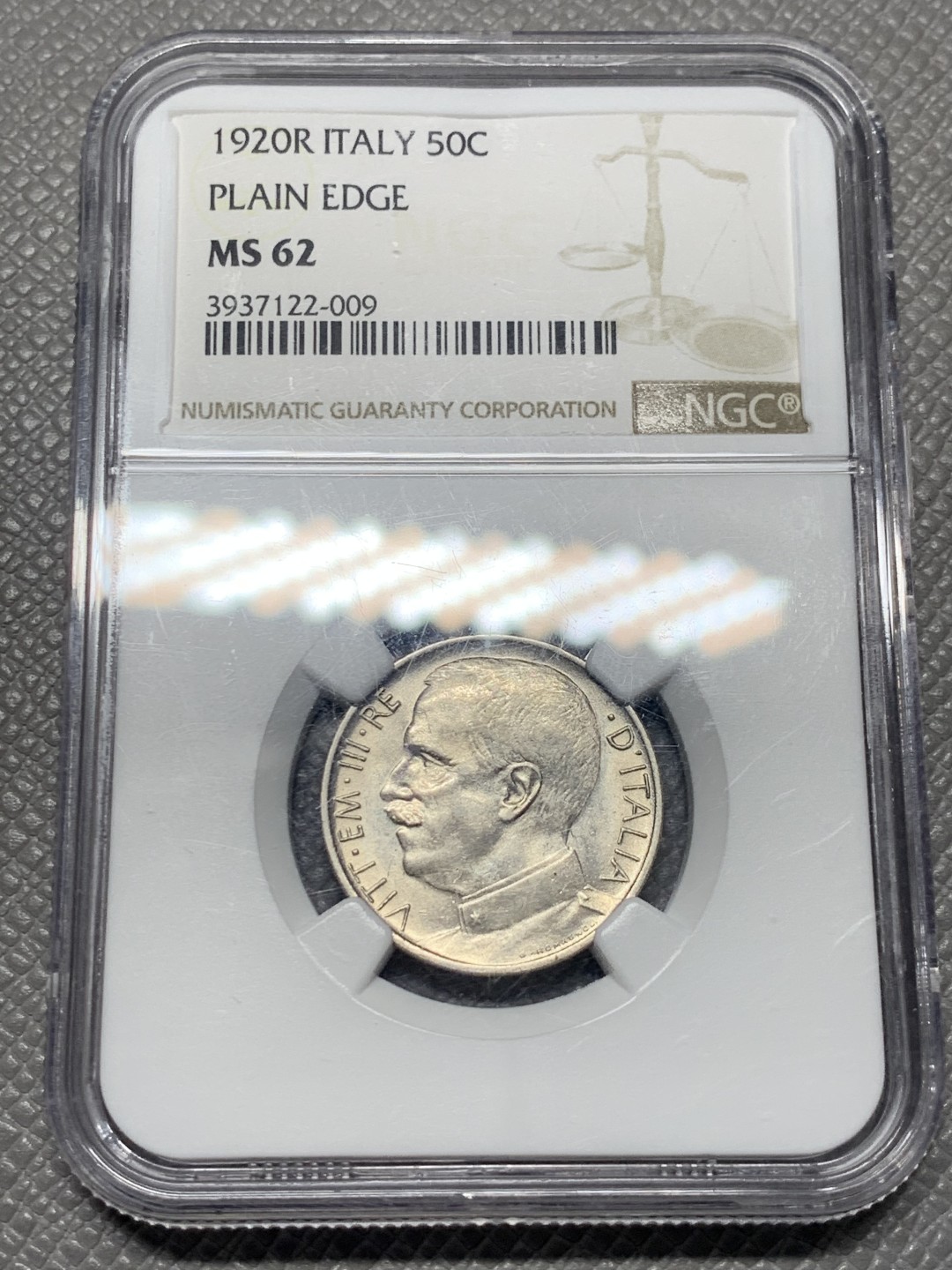 《竞宝斋》第136场-周日，周一连拍 (全场包邮) NGC-MS62 意大利 1920年 50分镍币 背面的狮子拉车图案很有艺术感 好品难见