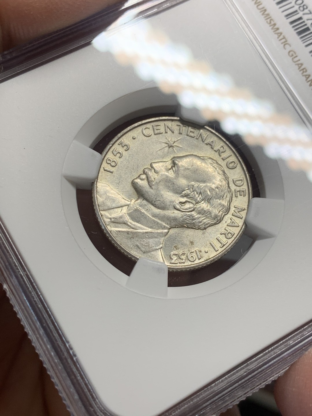 《竞宝斋》第136场-周日，周一连拍 (全场包邮) NGC-MS63 古巴1953年 马丁25分银币 热门品种