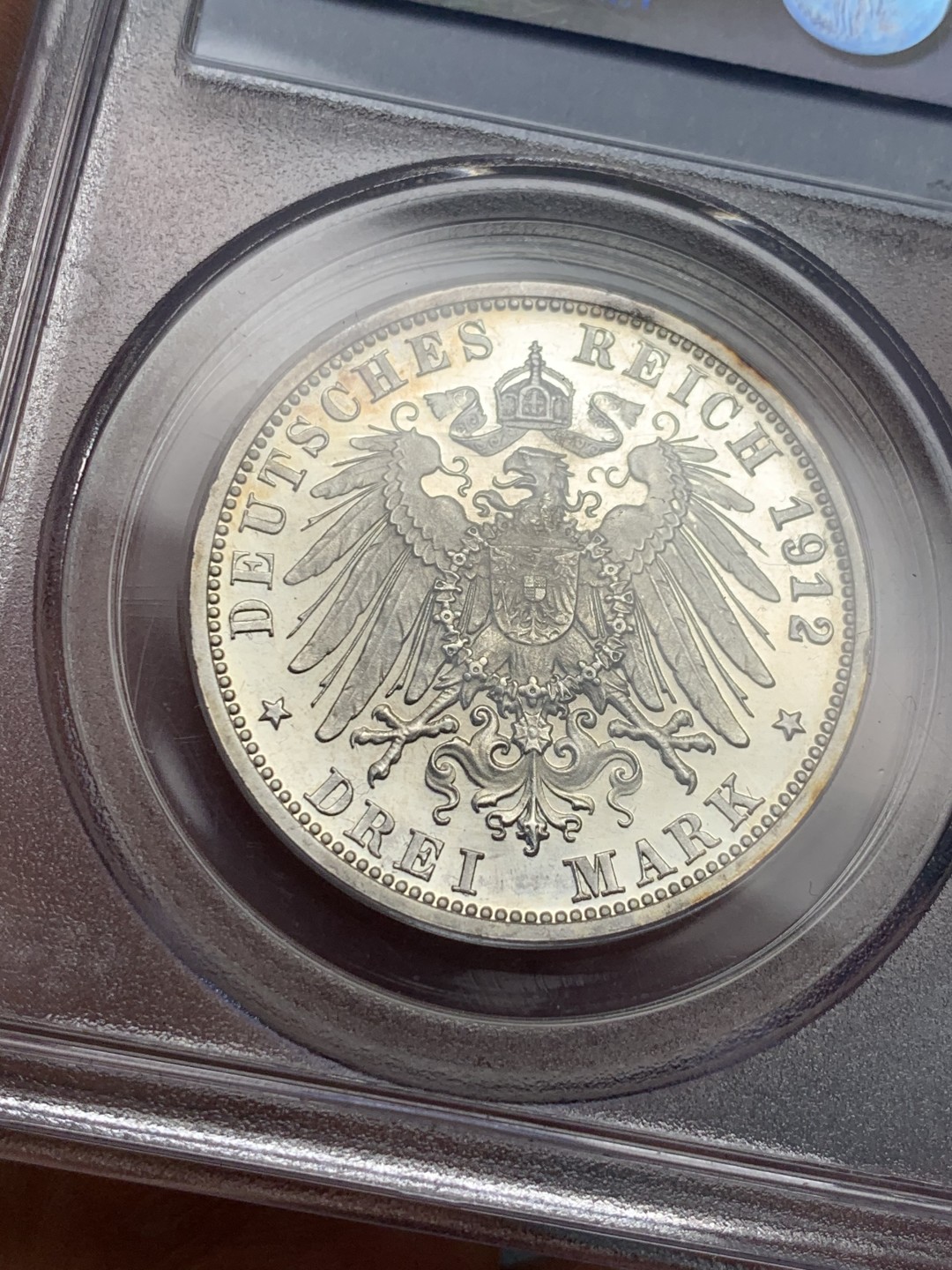 《竞宝斋》第136场-周日，周一连拍 (全场包邮) PCGS-PR64CAM,德国1912年符腾堡3马克精制银币，非常稀见的精制3马克，老白盒严评