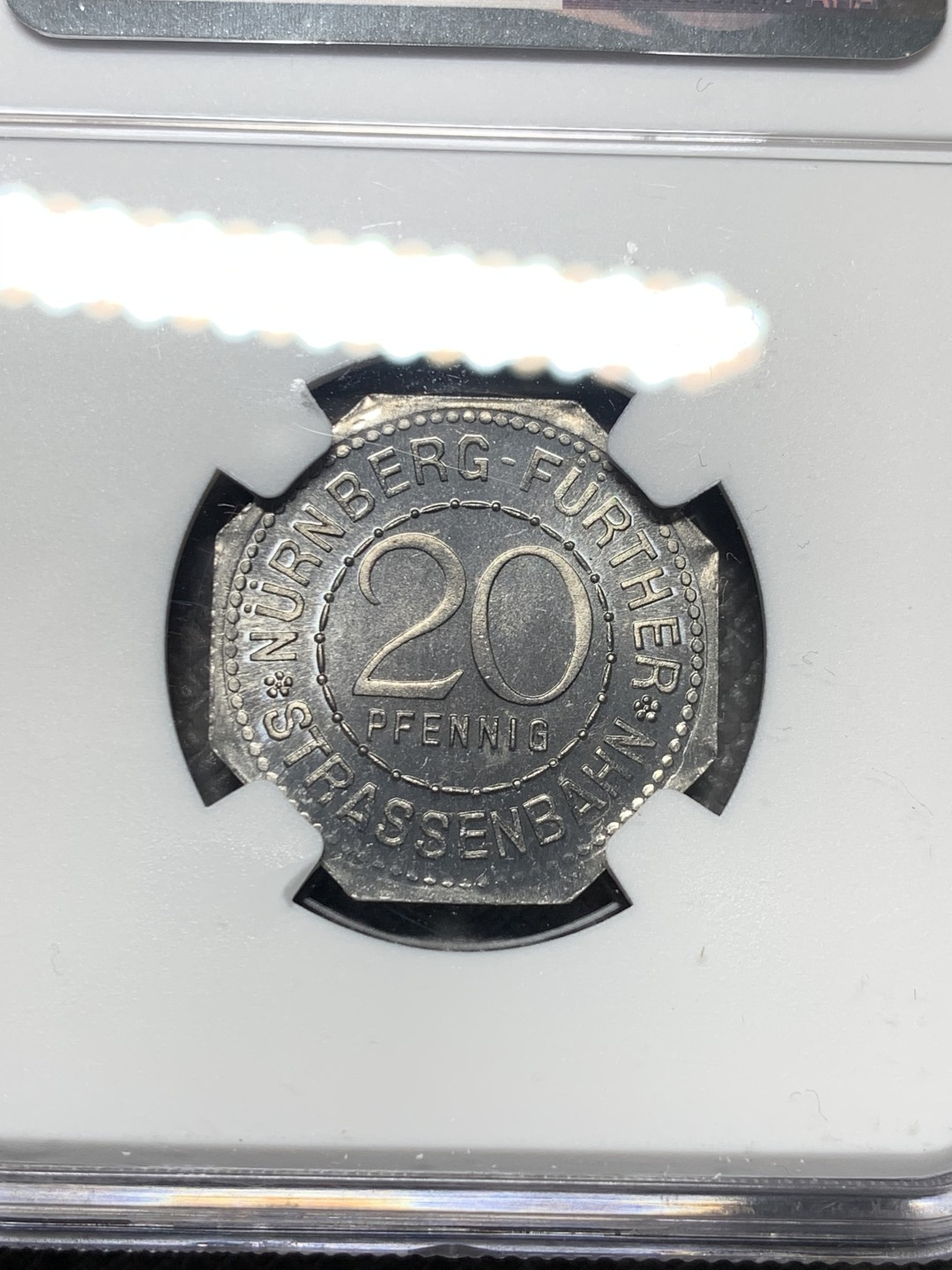 《竞宝斋》第136场-周日，周一连拍 (全场包邮) NGC MS65 德国 纽伦堡 1920年 紧急状态币 20盆尼 人物清晰 富有张力