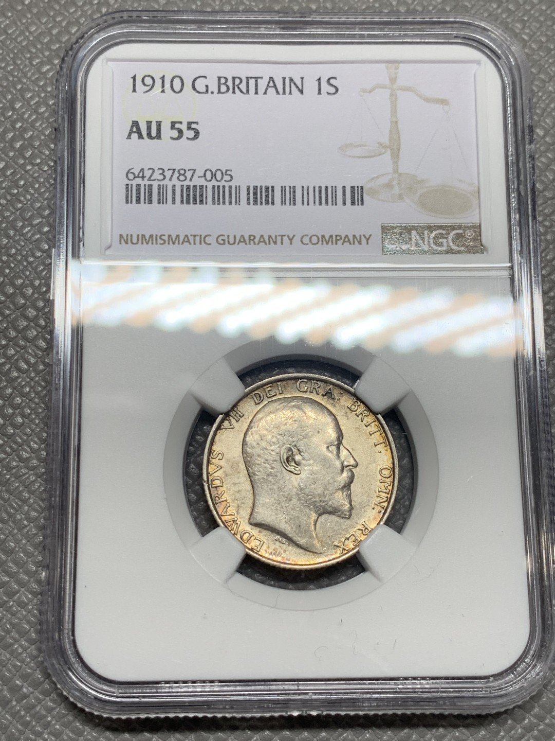 《竞宝斋》第136场-周日，周一连拍 (全场包邮) NGC-AU55 英国1910年 爱德华七世1先令 银币 原光好品
