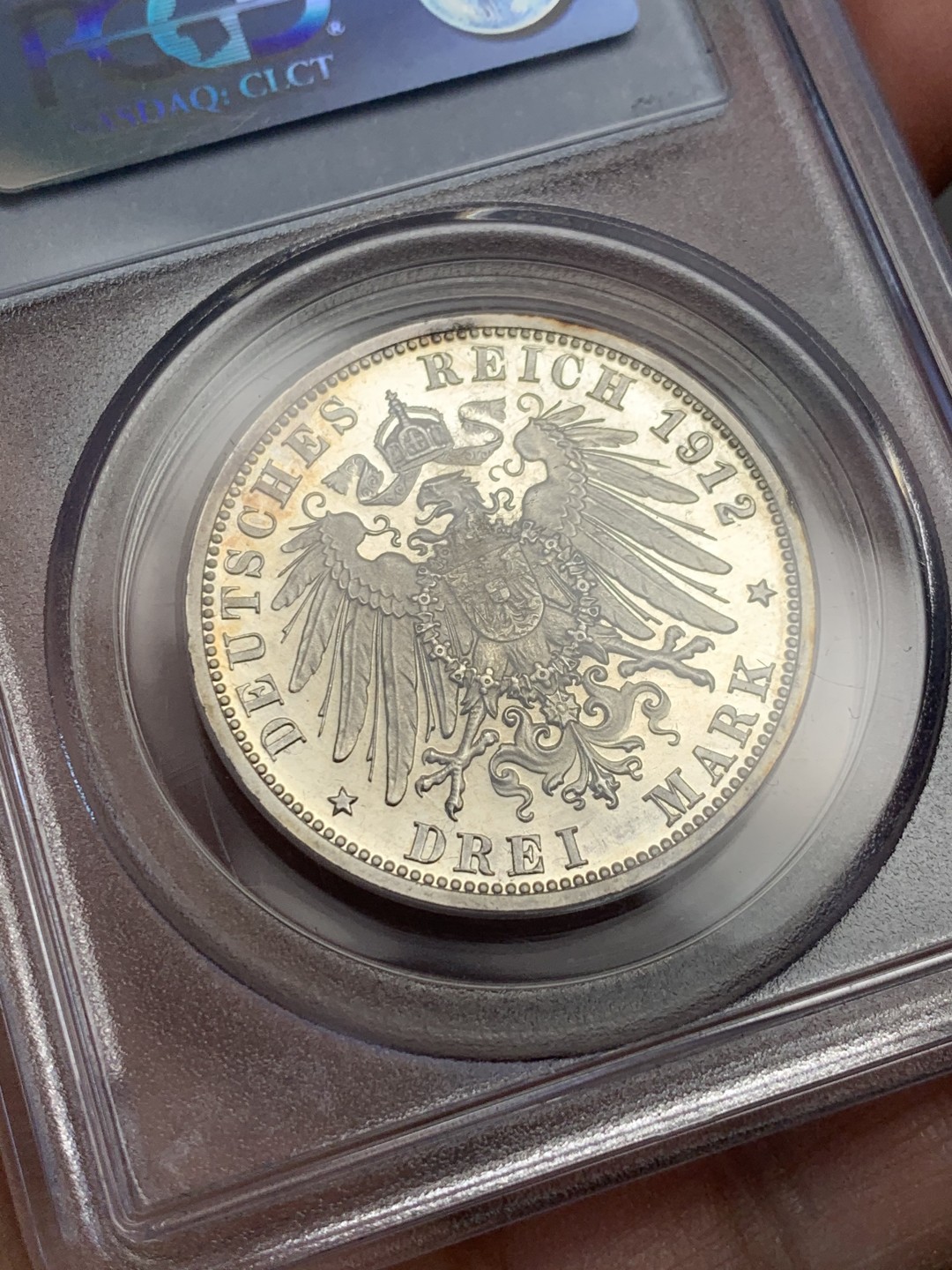 《竞宝斋》第136场-周日，周一连拍 (全场包邮) PCGS-PR64CAM,德国1912年符腾堡3马克精制银币，非常稀见的精制3马克，老白盒严评