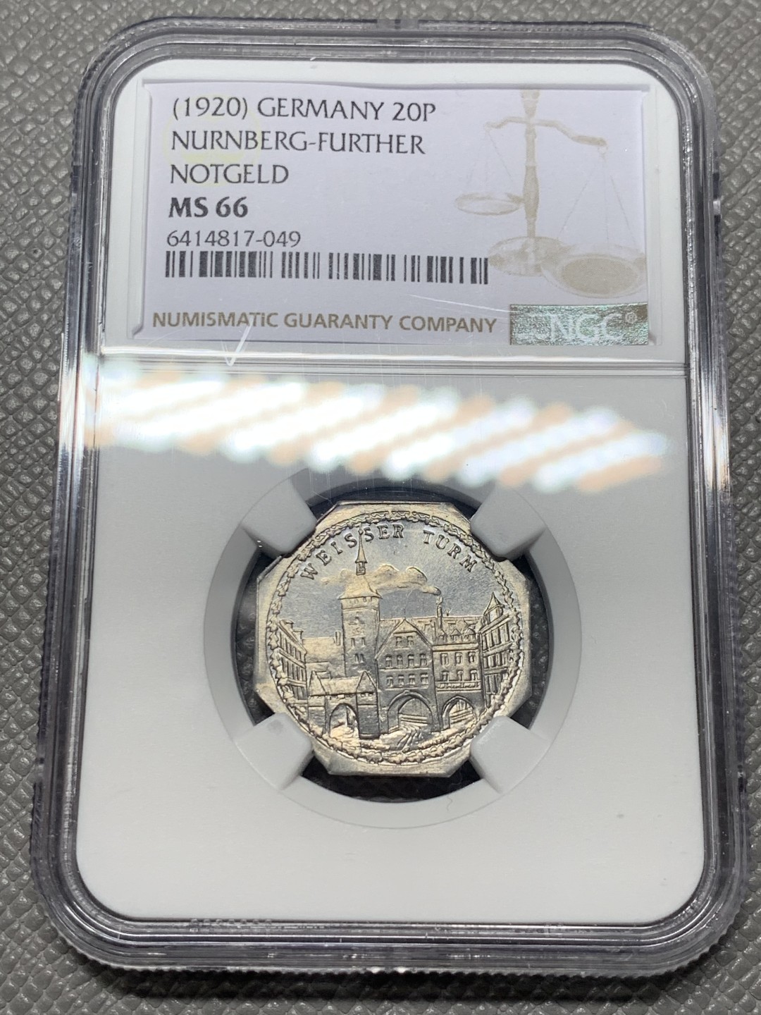 《竞宝斋》第136场-周日，周一连拍 (全场包邮) NGC MS66 德国 纽伦堡 1920年 紧急状态币 20盆尼 状态不错