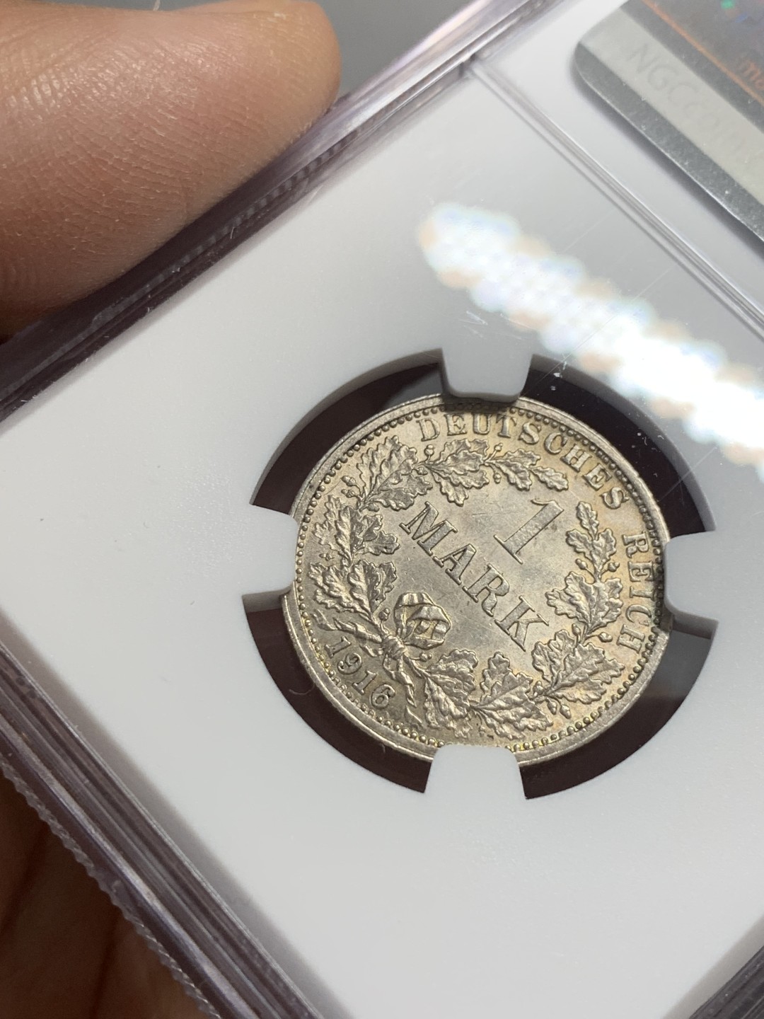 《竞宝斋》第136场-周日，周一连拍 (全场包邮) NGC-MS62 德国1916年 1马克银币 好品原光