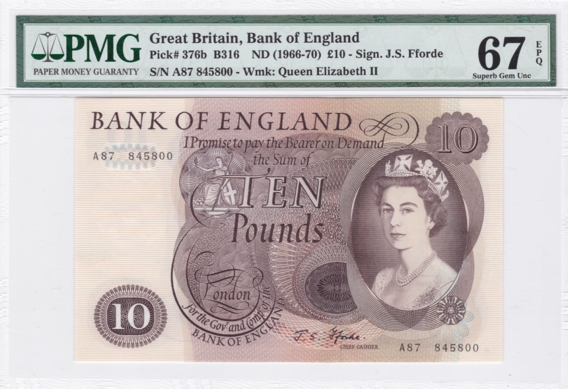 收藏联盟Quantum Auction 第234期拍卖 英国1966-70年10镑 PMG67