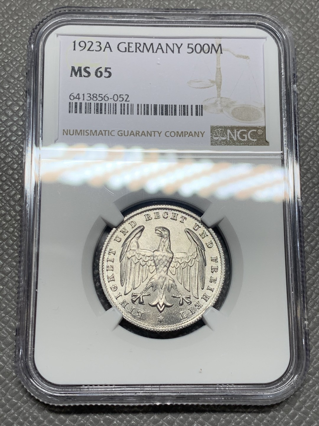 《竞宝斋》第136场-周日，周一连拍 (全场包邮) NGC-MS65 德国1923年 老鹰500马克 铝币 高分辅币