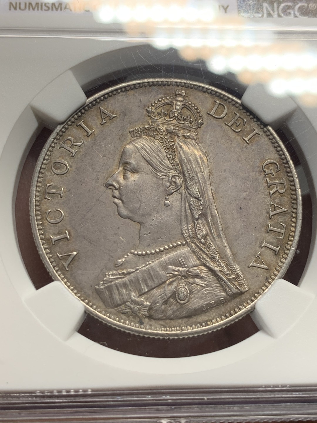 《竞宝斋》第136场-周日，周一连拍 (全场包邮) NGC-MS62 英国1887年双福林（4先令）银币 原味包浆 状态好