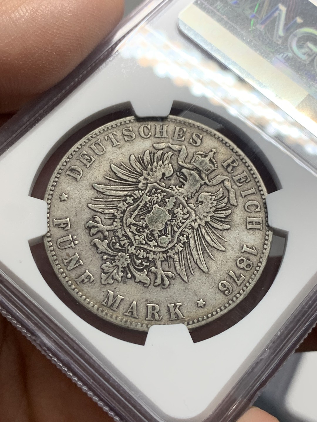 《竞宝斋》第136场-周日，周一连拍 (全场包邮) NGC-XF40 德国巴登 1876-G年 5马克大银币 出分不易