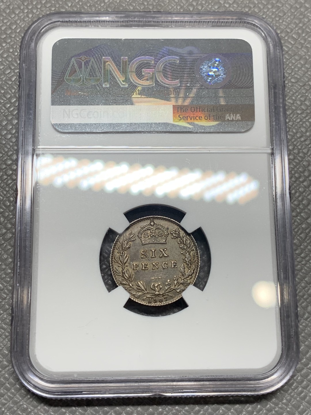 《竞宝斋》第136场-周日，周一连拍 (全场包邮) NGC-AU55 英国1907年 爱德华七世 6便士银币少见品种 一般都不给分