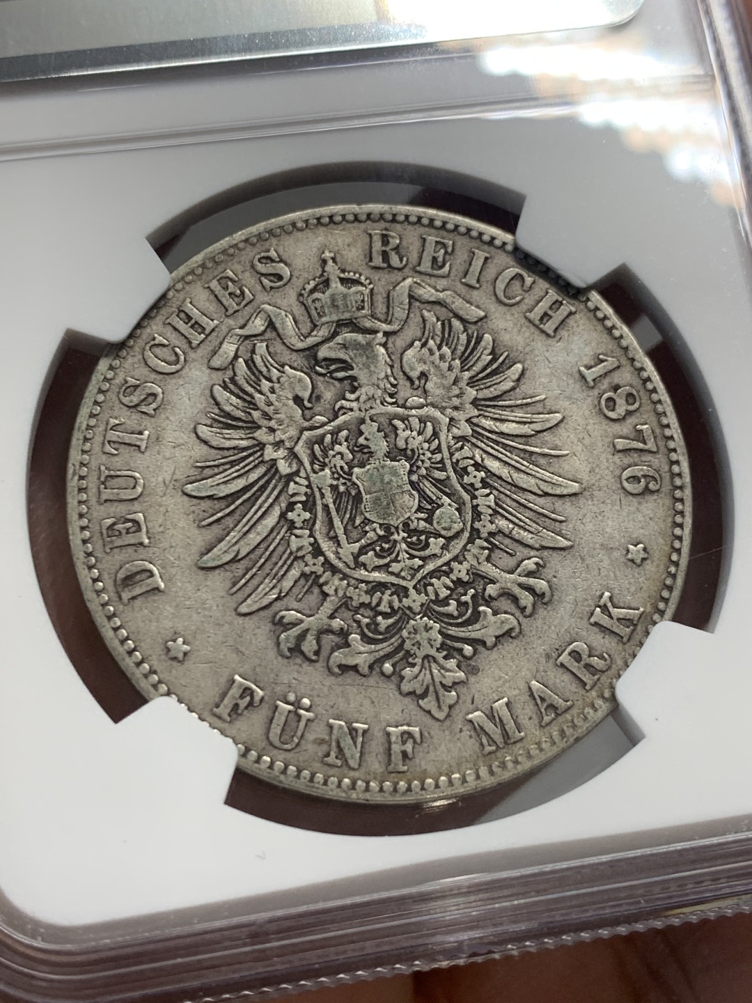 《竞宝斋》第136场-周日，周一连拍 (全场包邮) NGC-XF40 德国巴登 1876-G年 5马克大银币 出分不易