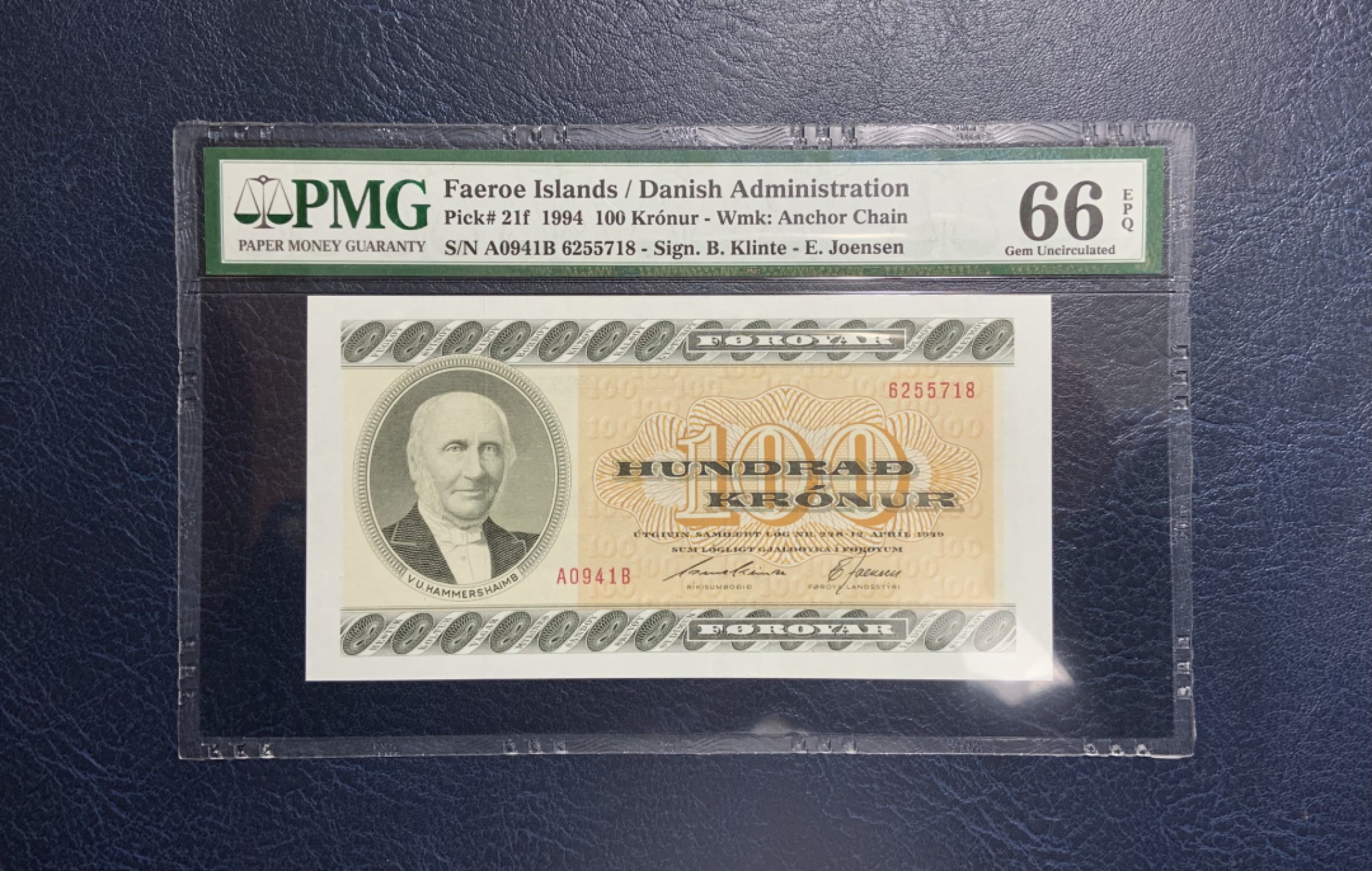 收藏联盟Quantum Auction 第234期拍卖 法罗群岛1994年100克朗 PMG66 A0冠