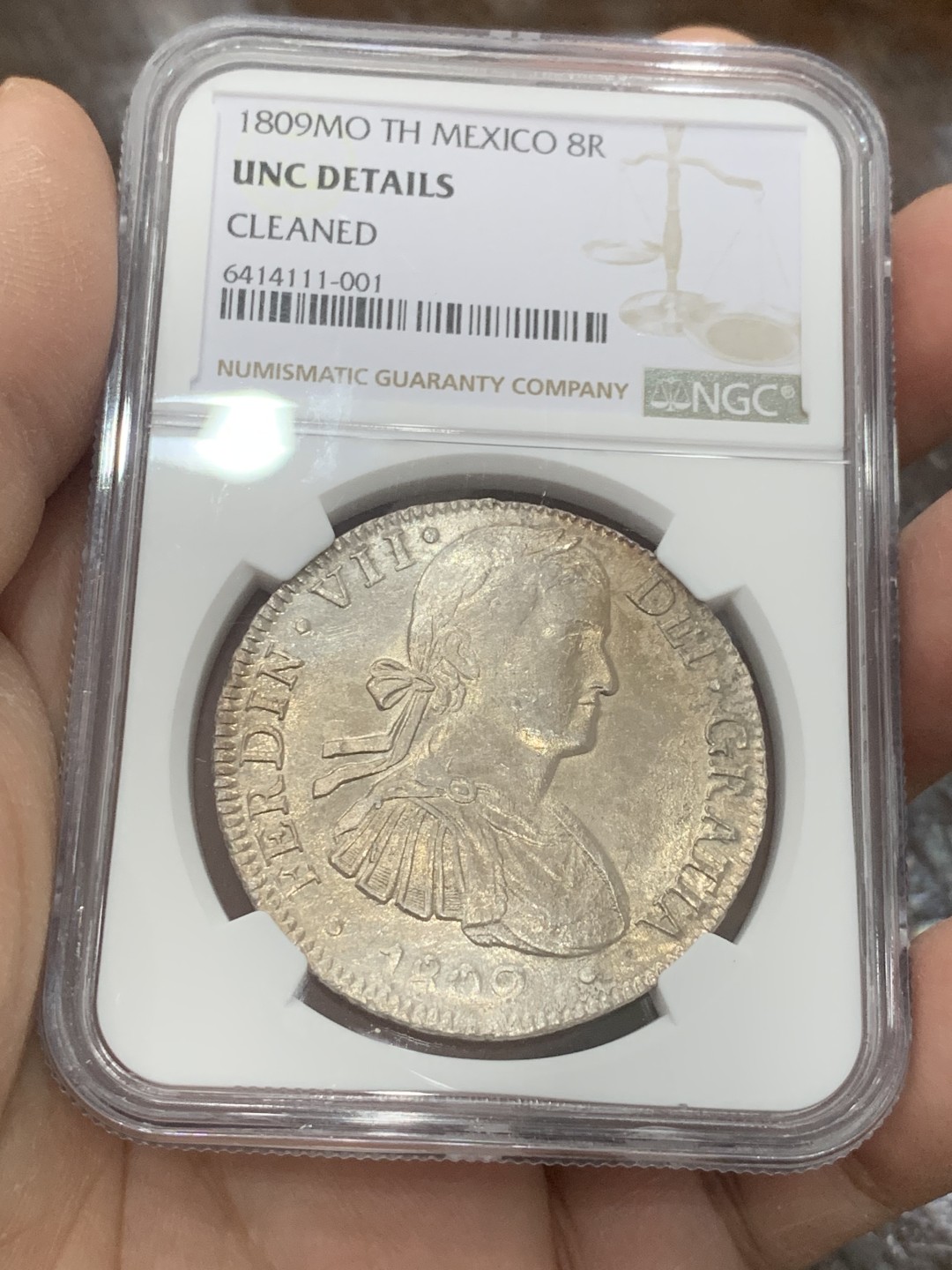 《竞宝斋》第136场-周日，周一连拍 (全场包邮) NGC UNC 墨西哥 1809年 费七 戎装版 8R 双柱 大银币 转光好 可再试试