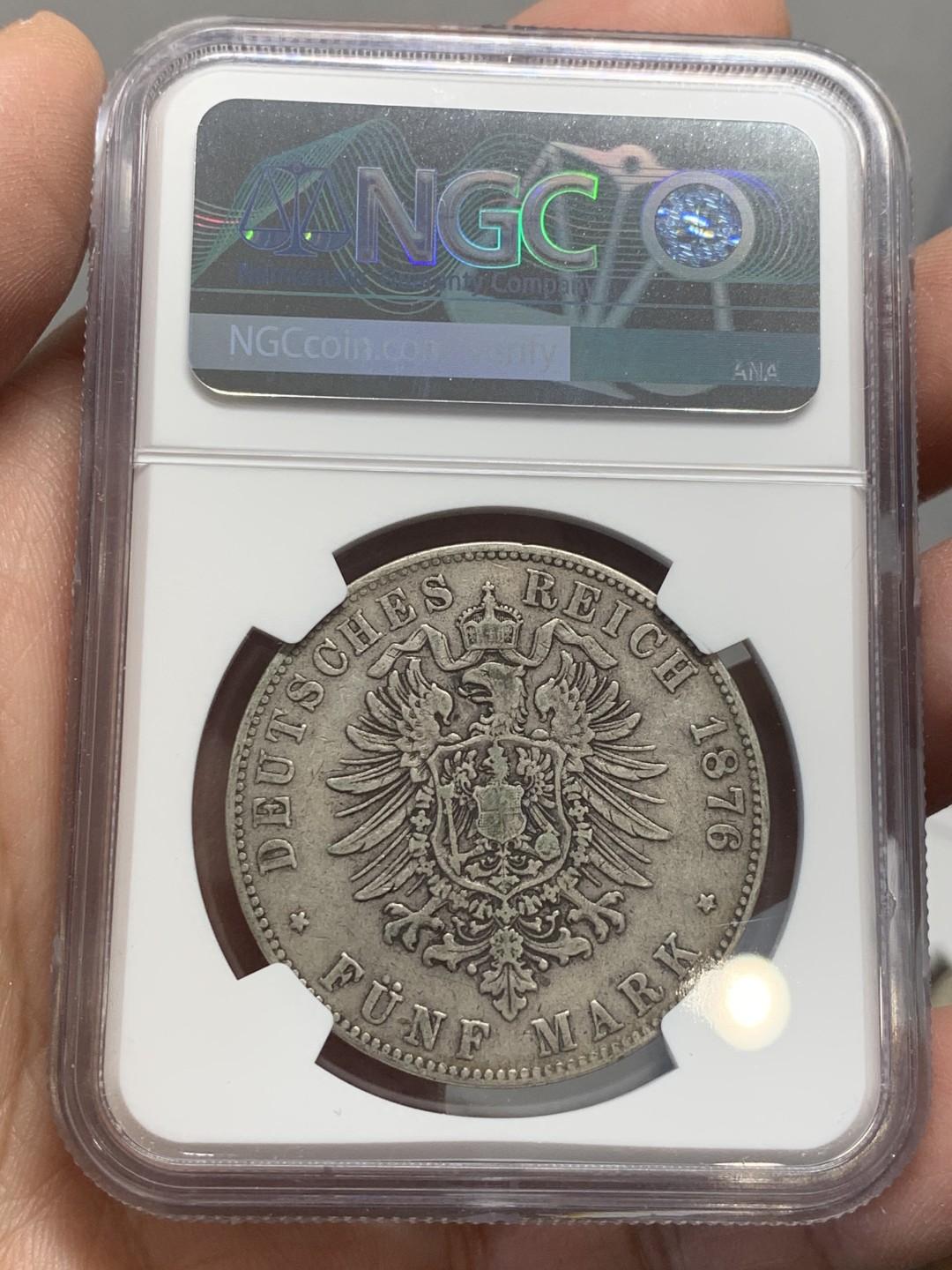 《竞宝斋》第136场-周日，周一连拍 (全场包邮) NGC-XF40 德国巴登 1876-G年 5马克大银币 出分不易