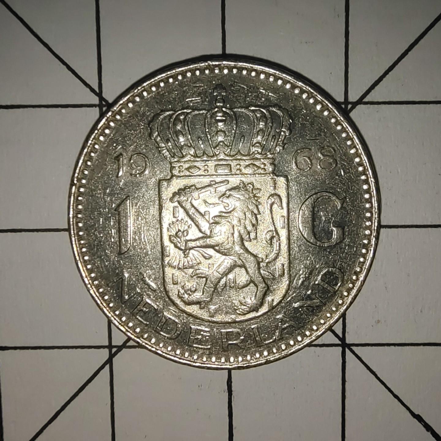 收藏之家世界硬币第10期(满20包邮，可多场累计。捡漏，无押金，无佣金) 荷兰1盾1968年