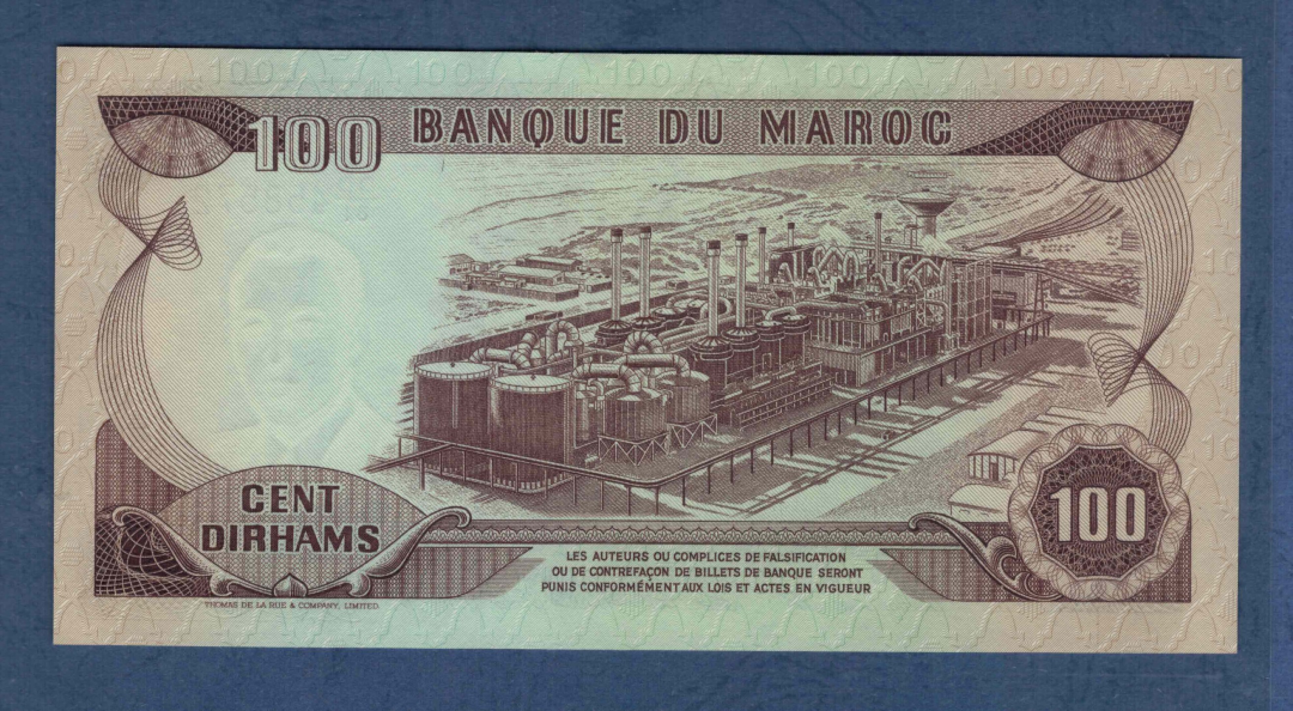 摩洛哥100迪拉姆 1985年 克劳斯P-59b 签名9 非洲纸币 实物图 UNC