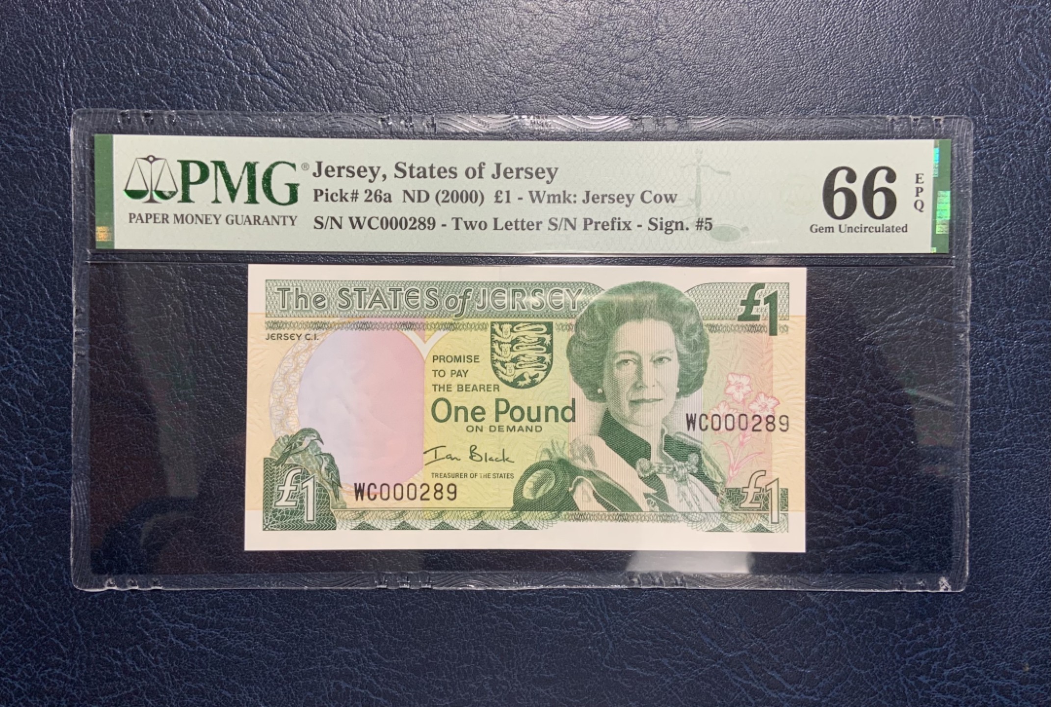 收藏联盟Quantum Auction 第234期拍卖 泽西岛2000年1镑 PMG66 百位号 号码无4