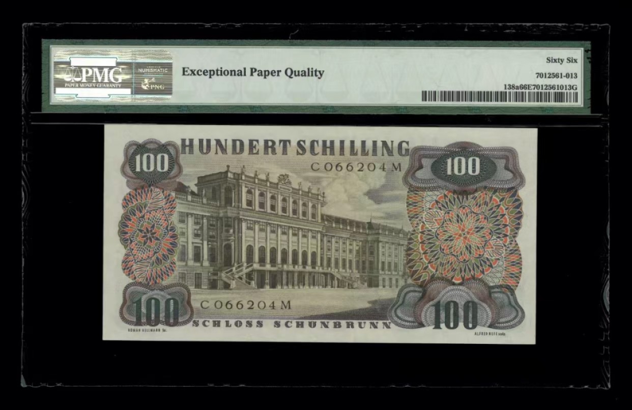 【Blue Auction】✨世界纸币精拍第294期——若泽一世国王 奥地利 1960年100先令 斯特劳斯 PMG66EPQ 