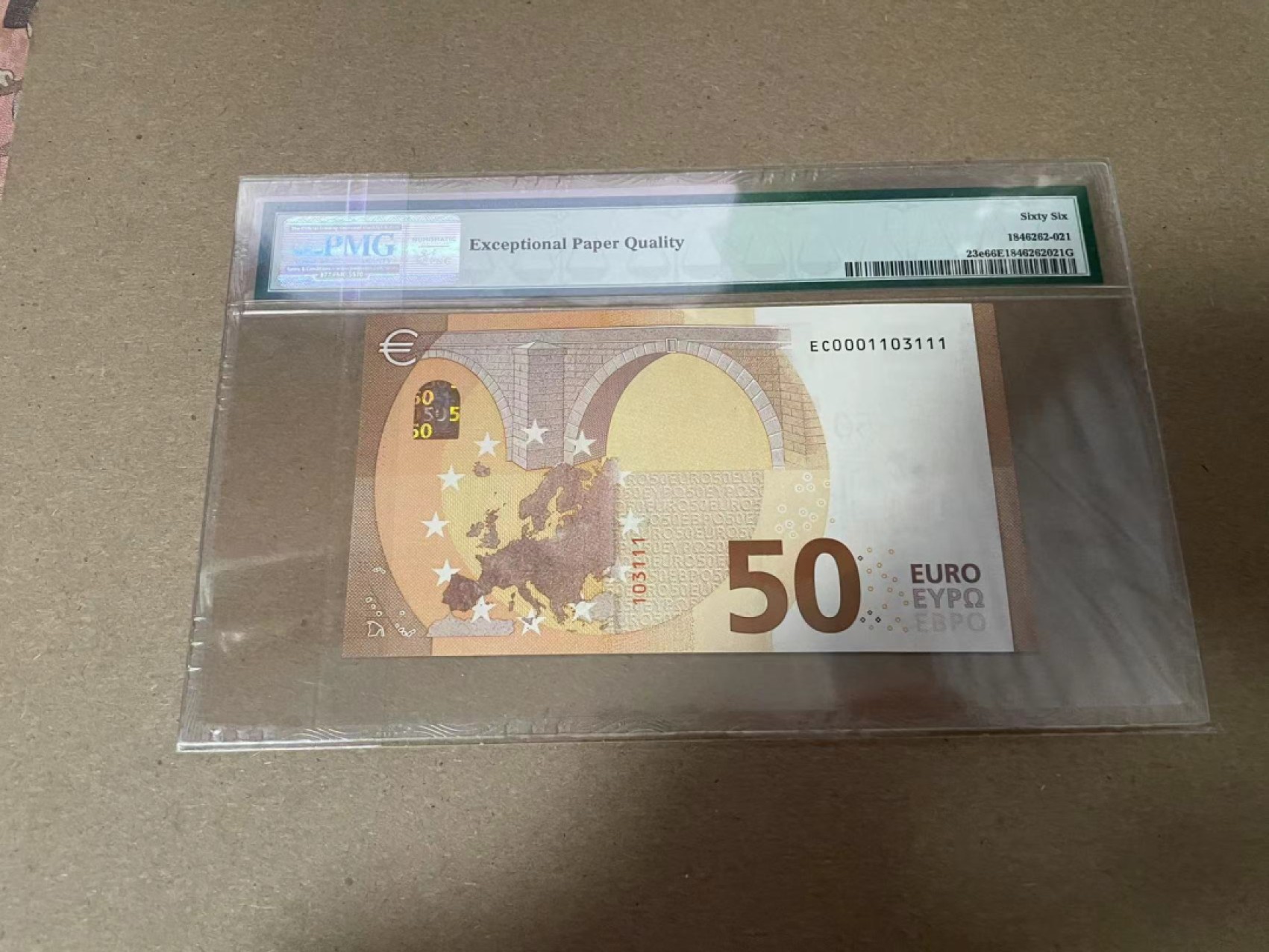 【Blue Auction】✨世界纸币精拍第294期——若泽一世国王 【111豹子号无47靓号】欧盟 2017年50欧元 PMG66EPQ 法国版