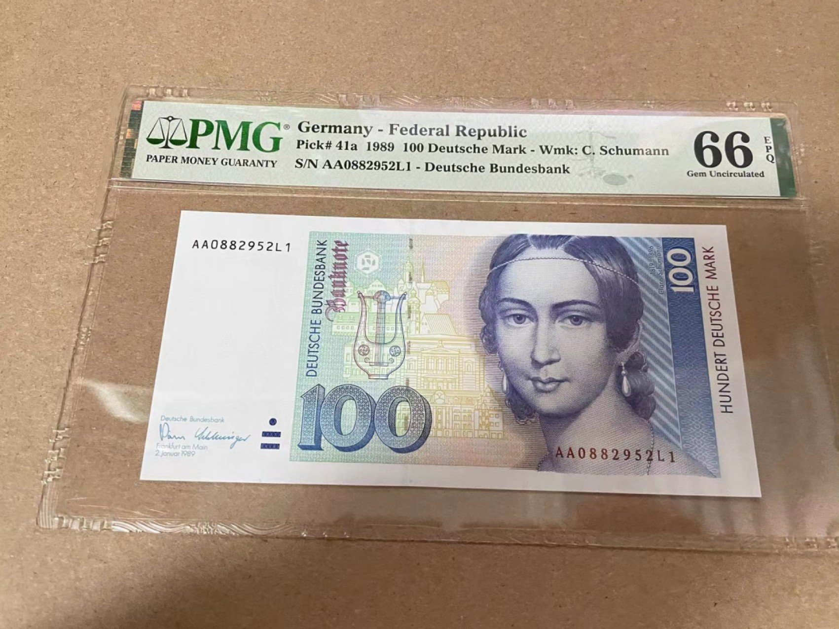 【Blue Auction】✨世界纸币精拍第294期——若泽一世国王 【初版AA无47】德国 1989年100马克 PMG66EPQ 