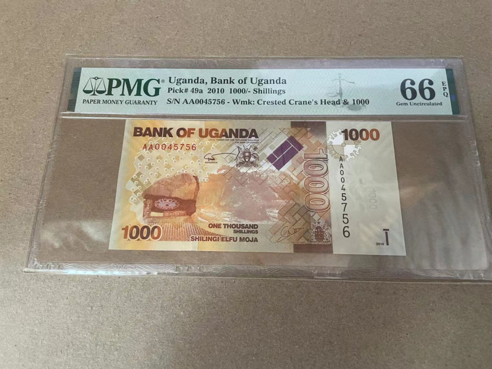 【Blue Auction】✨世界纸币精拍第294期——若泽一世国王 【AA初版】乌干达 2010年1000先令 PMG66EPQ 