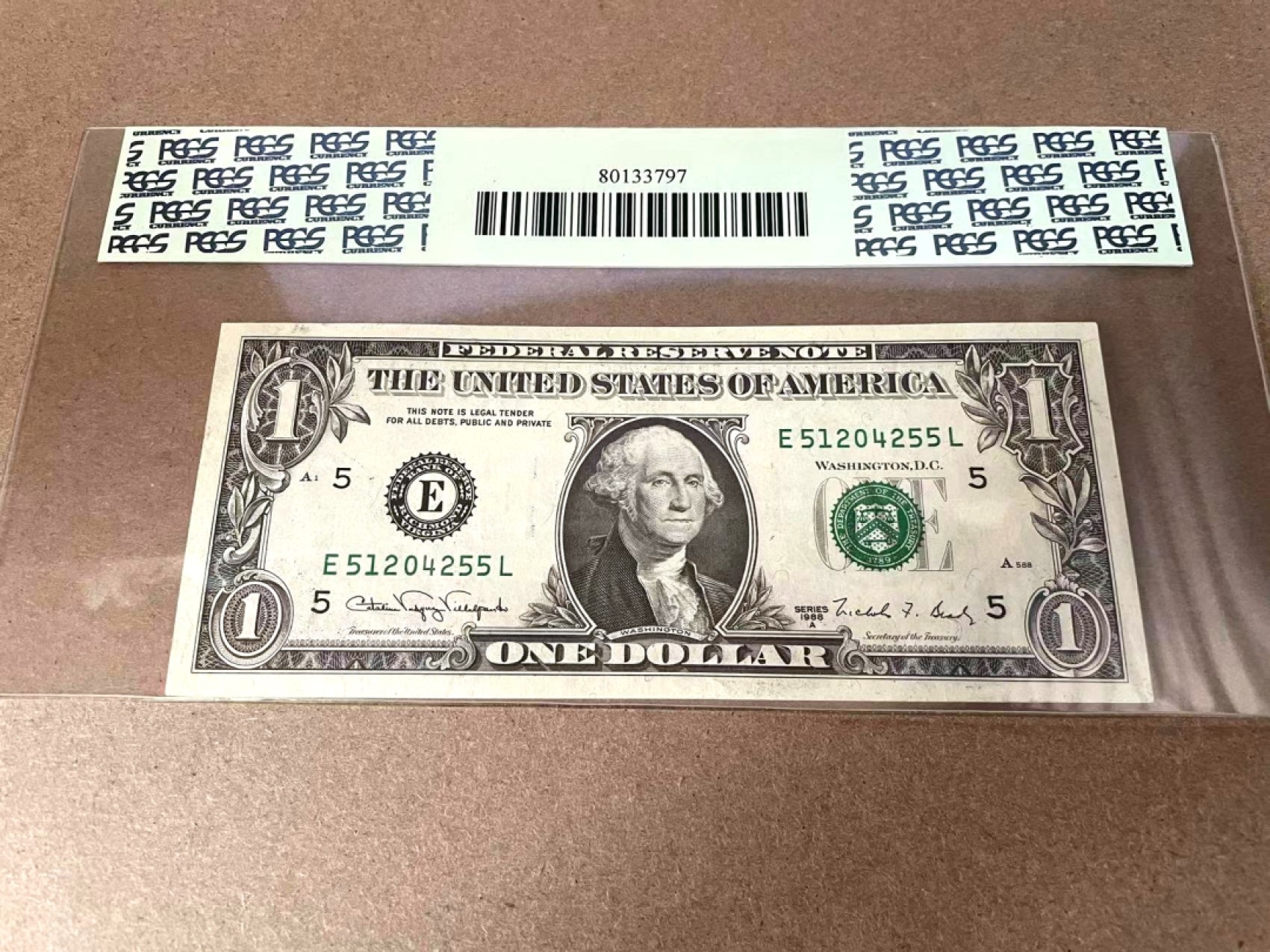 【Blue Auction】✨世界纸币精拍第294期——若泽一世国王 【错票 Misaligned back printing】美国 1988A 1美金 PCGS绿标55  