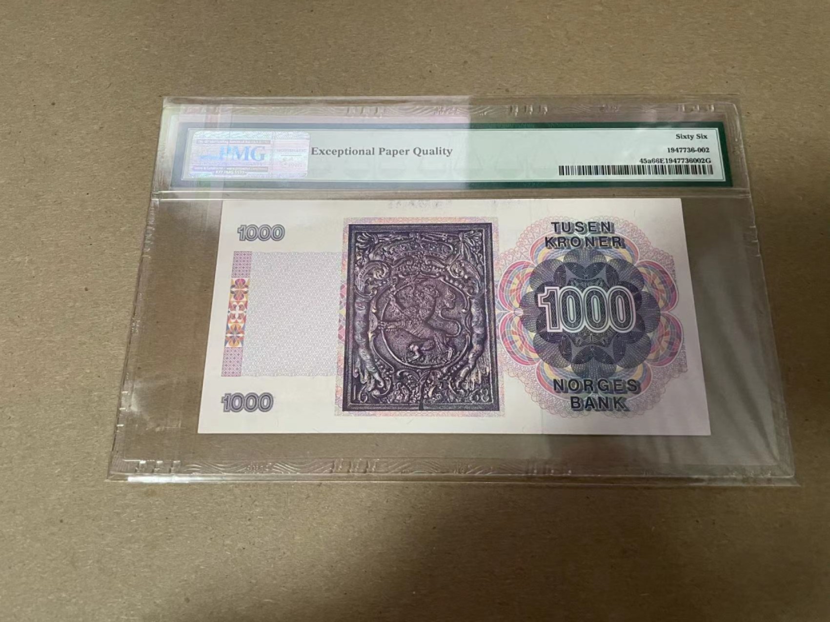 【Blue Auction】✨世界纸币精拍第294期——若泽一世国王 【无47】挪威 1990年1000克朗 PMG66EPQ 