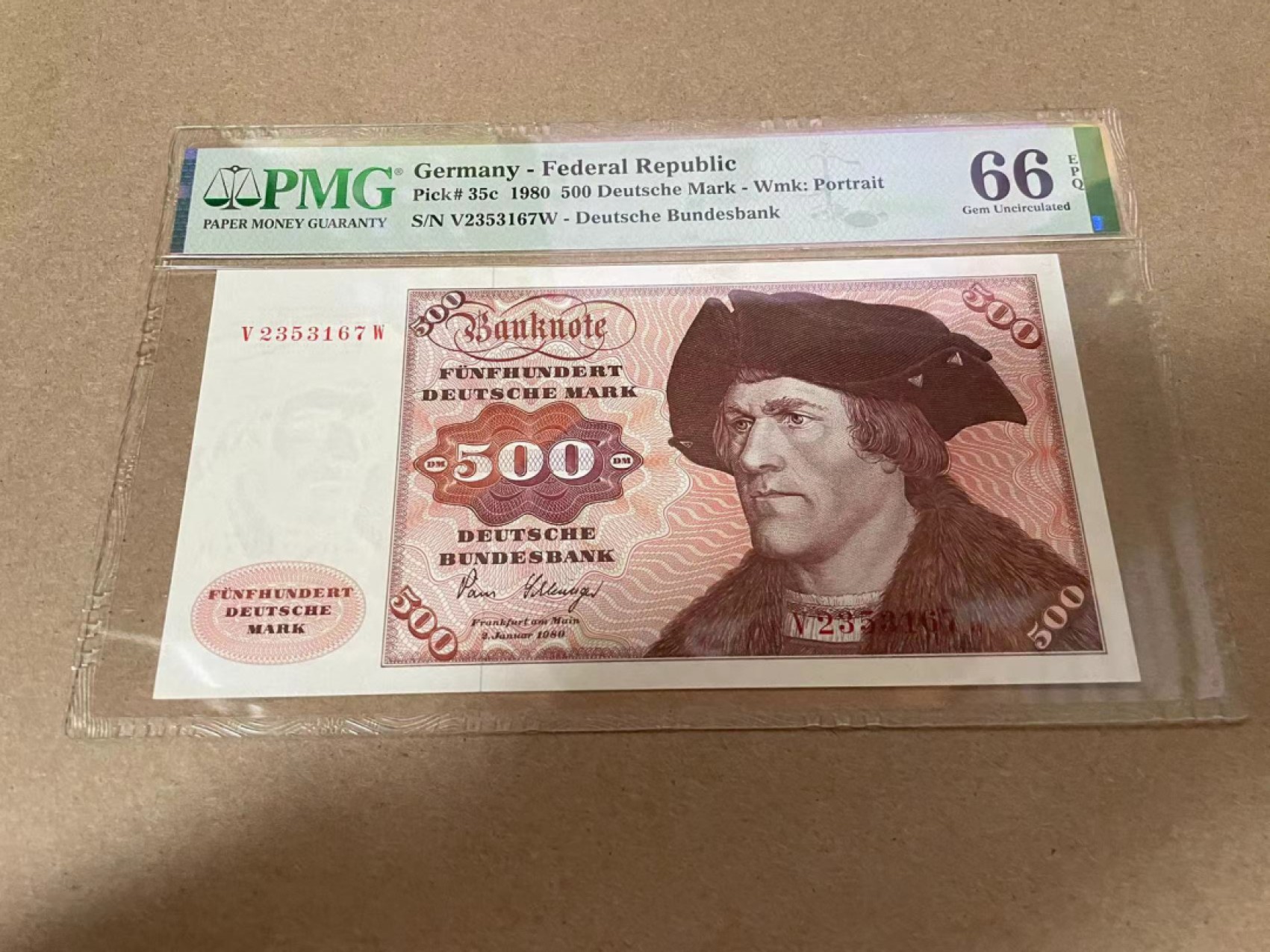 【Blue Auction】✨世界纸币精拍第294期——若泽一世国王 德国 1980年500马克 PMG66EPQ 经典大副 雕刻精美