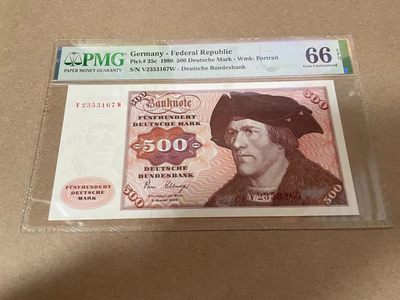 【Blue Auction】✨世界纸币精拍第294期——若泽一世国王 - 德国 1980年500马克 PMG66EPQ 经典大副 雕刻精美