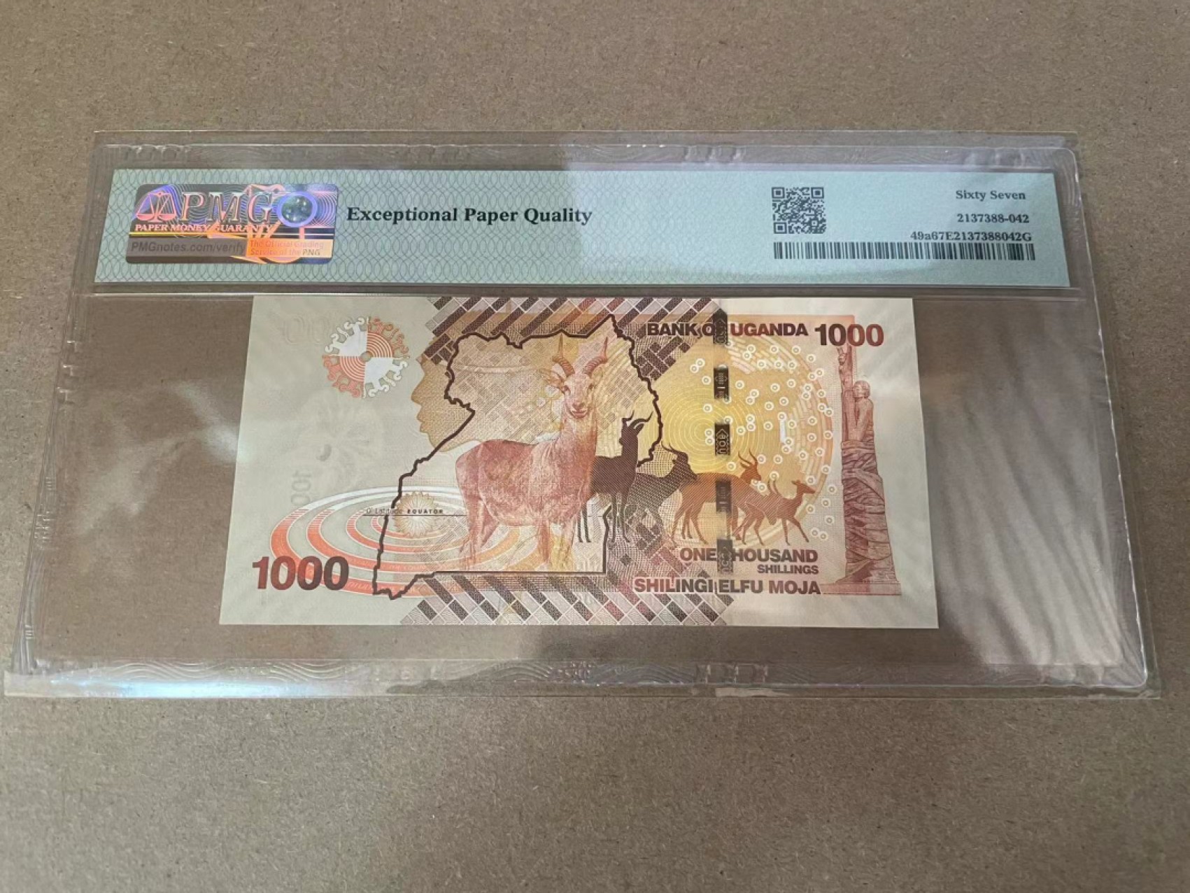 【Blue Auction】✨世界纸币精拍第294期——若泽一世国王 【AA初版 仅1张更高分】乌干达 2010年1000先令 PMG67EPQ 