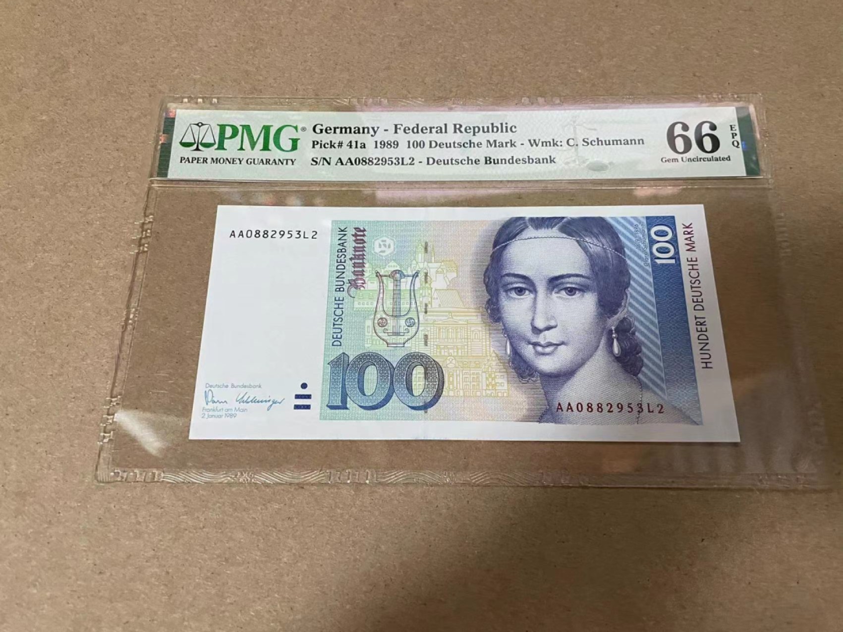 【Blue Auction】✨世界纸币精拍第294期——若泽一世国王 【初版AA无47】德国 1989年100马克 PMG66EPQ 