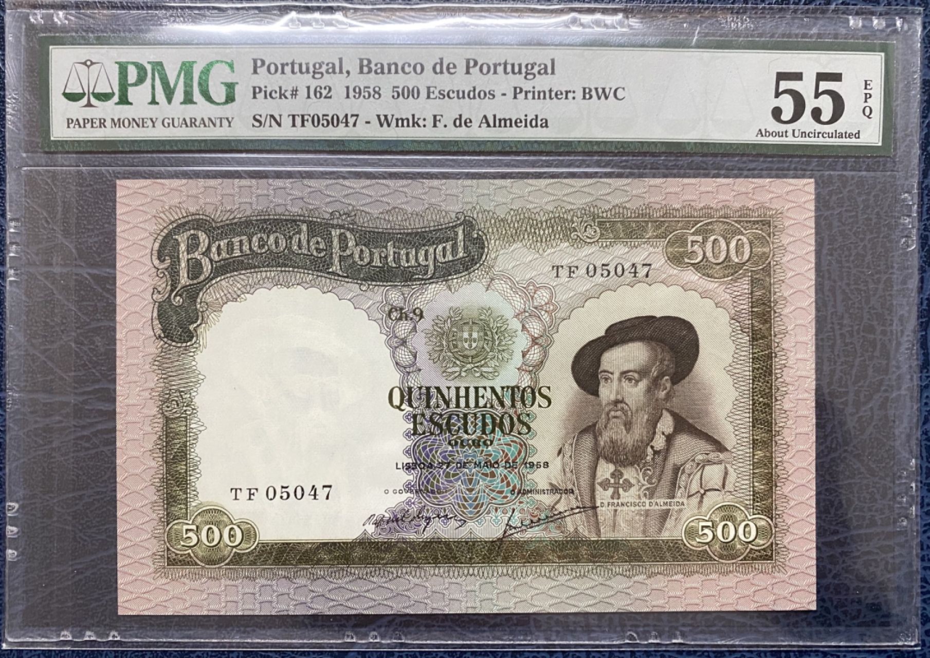 【Blue Auction】✨世界纸币精拍第294期——若泽一世国王 葡萄牙 1958年500埃斯库多 PMG55EPQ BWC出品 少见品种