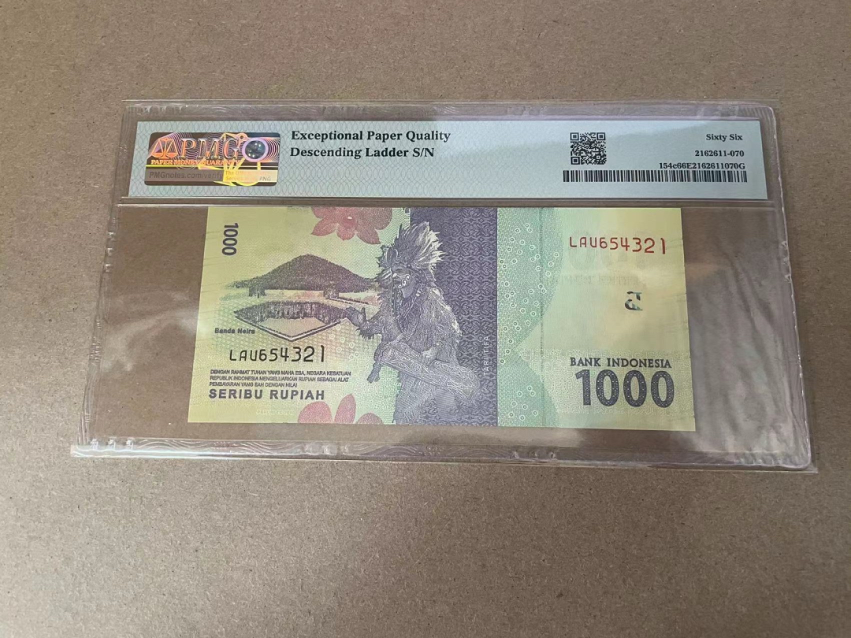 【Blue Auction】✨世界纸币精拍第294期——若泽一世国王 【654321阶梯号】印尼 2016年1000卢比 PMG66EPQ 