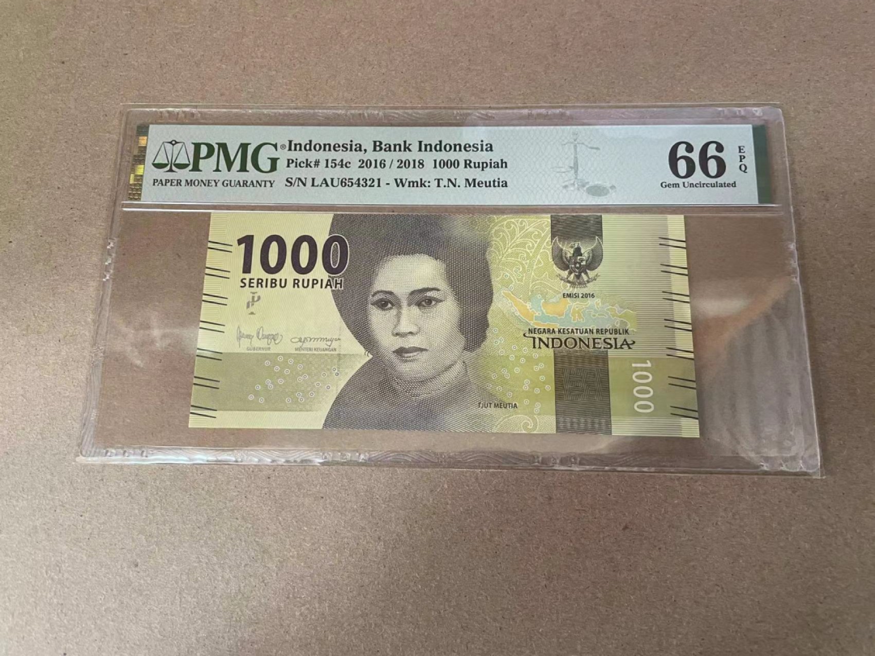 【Blue Auction】✨世界纸币精拍第294期——若泽一世国王 【654321阶梯号】印尼 2016年1000卢比 PMG66EPQ 