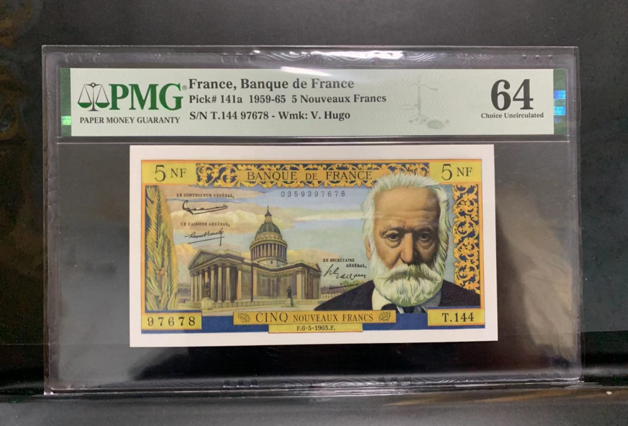 【Blue Auction】✨世界纸币精拍第294期——若泽一世国王 法国 1965年5新法郎 雨果 PMG64 