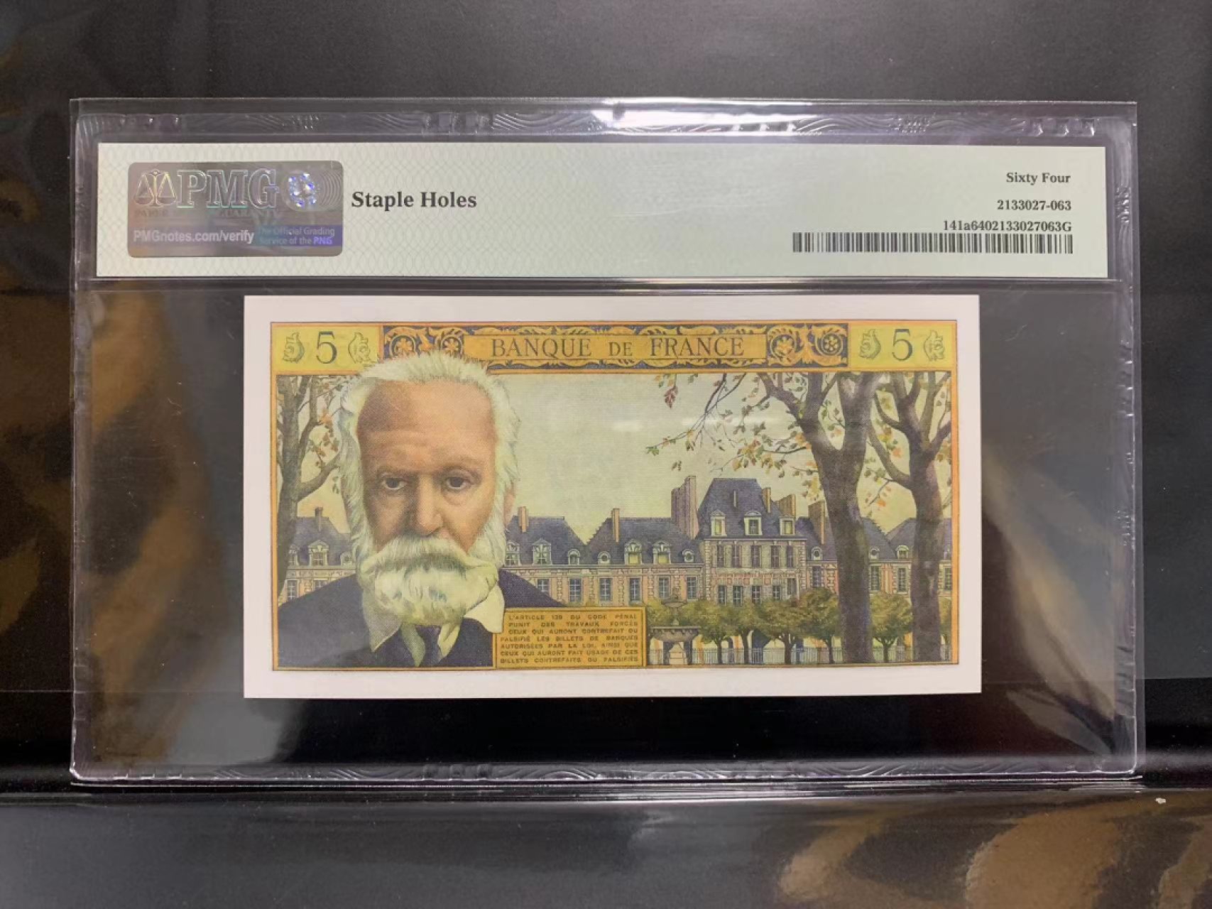 【Blue Auction】✨世界纸币精拍第294期——若泽一世国王 法国 1965年5新法郎 雨果 PMG64 